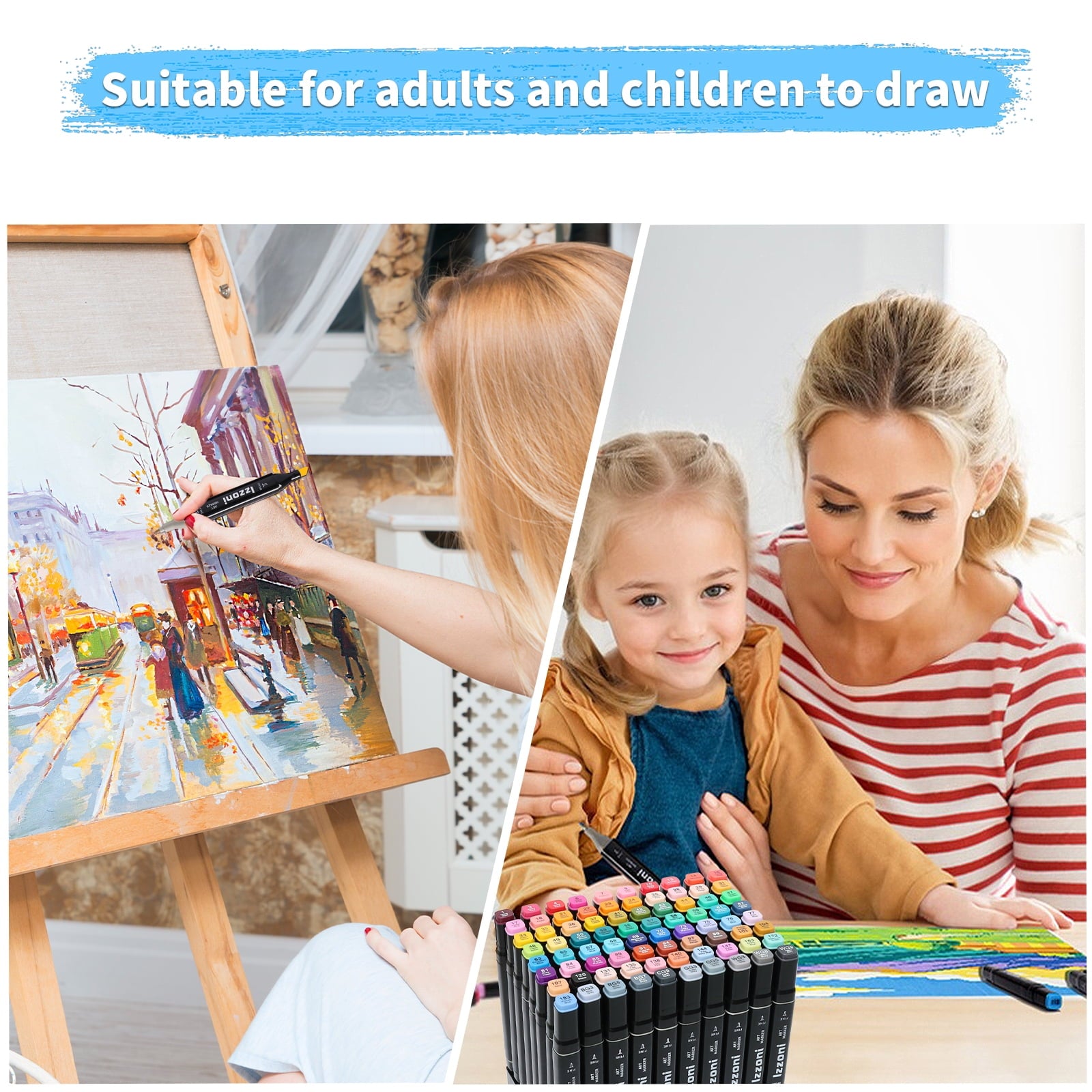 Izzoni 80 Colors Alcohol Markers Set, Dual Tip Coloring, Permanent Art Drawing Marker for Adult Sketching Coloring with Case and Holders