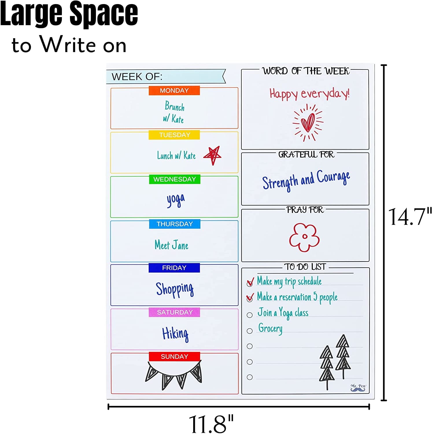 Mr. Pen- Magnetic Dry Erase Weekly Calendar for Fridge, 14.7 x 11.8", Weekly Dry Erase Board