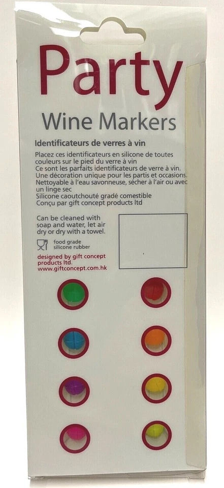8-Pack Colorful Silicone Rubber Wine Glass Stem Marker Markers Party Dinner