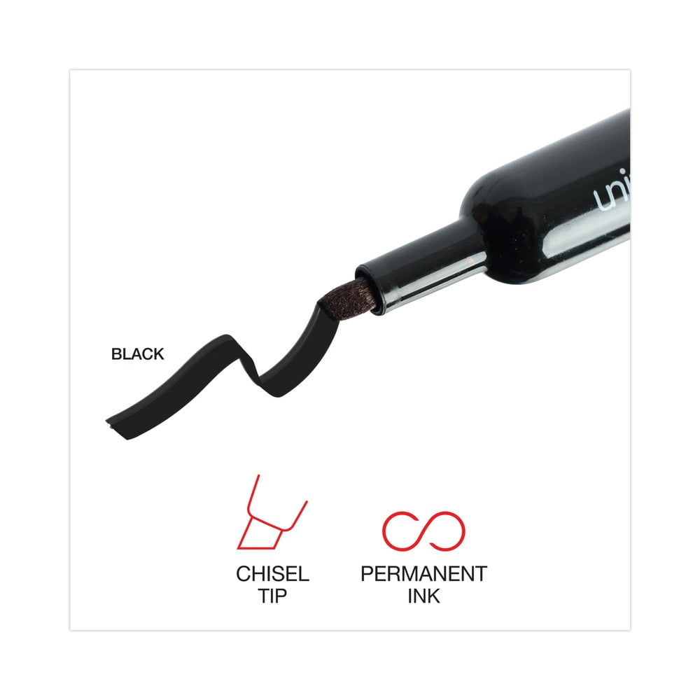 Universal Permanent Markers, Chisel Tip, Black, Dozen