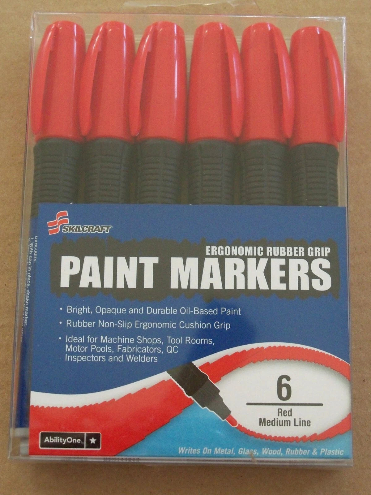 6 Pack Of Skilcraft Oil-Based Paint Markers, Medium Bullet Tip, Red, Opaque
