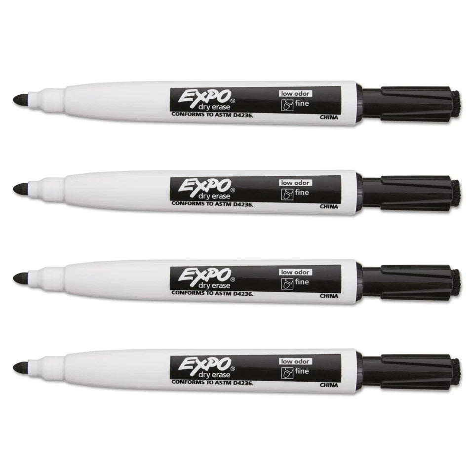 Expo Magnetic Dry Erase Marker Fine Tip Black 4/Pack 1944745