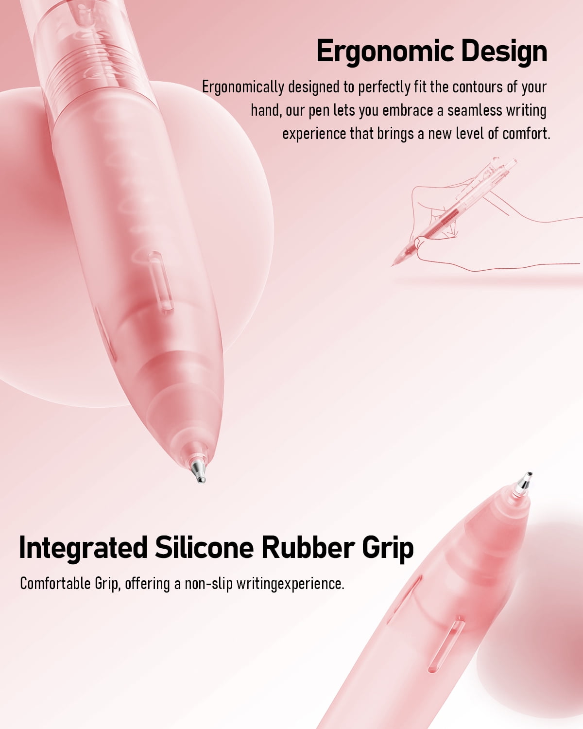 Four Candies 14Pack Pastel Gel Ink Pen Set,Cute Retractable 0.5mm Fine Point Pen,12 Pack Black Ink Pens with 2Pack Highlighter, Smooth Writing Pens(Pink)