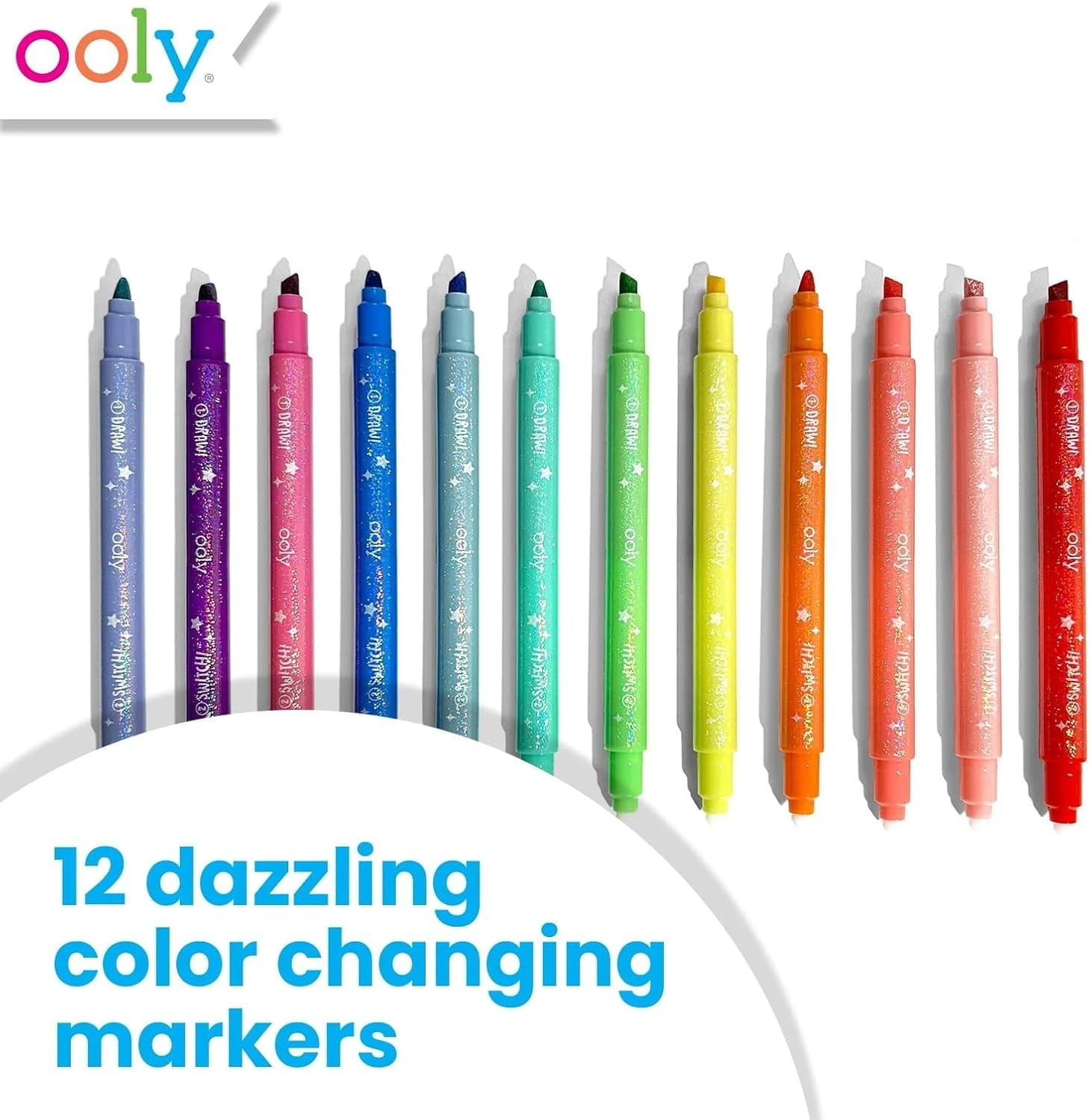 OOLY Switcheroo Sparkle, Glittery Color-Changing Markers, 12 Count