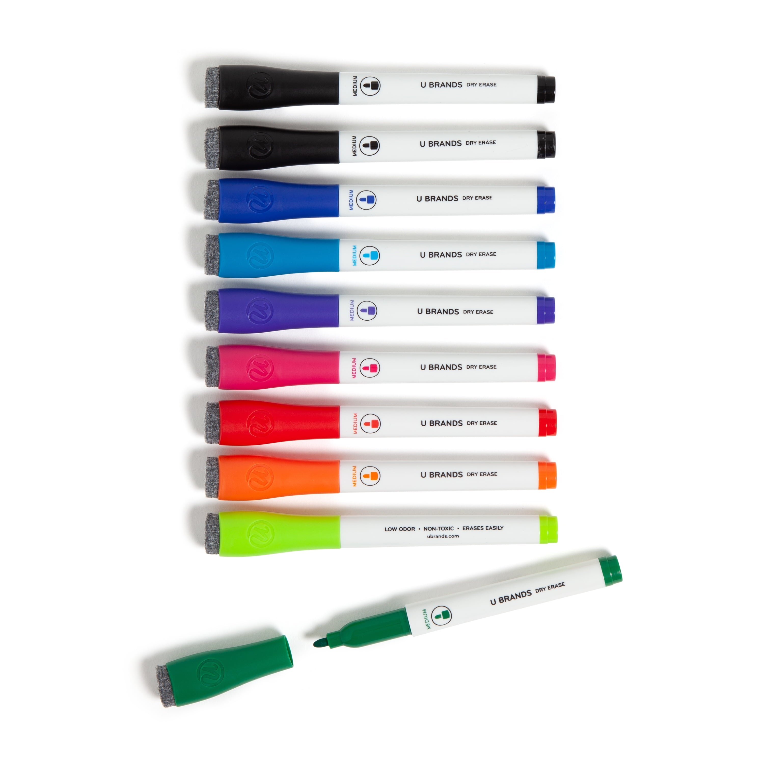 U Brands Dry Erase Markers, Bullet Tip, Medium Point, Multi-Color, 10 Count