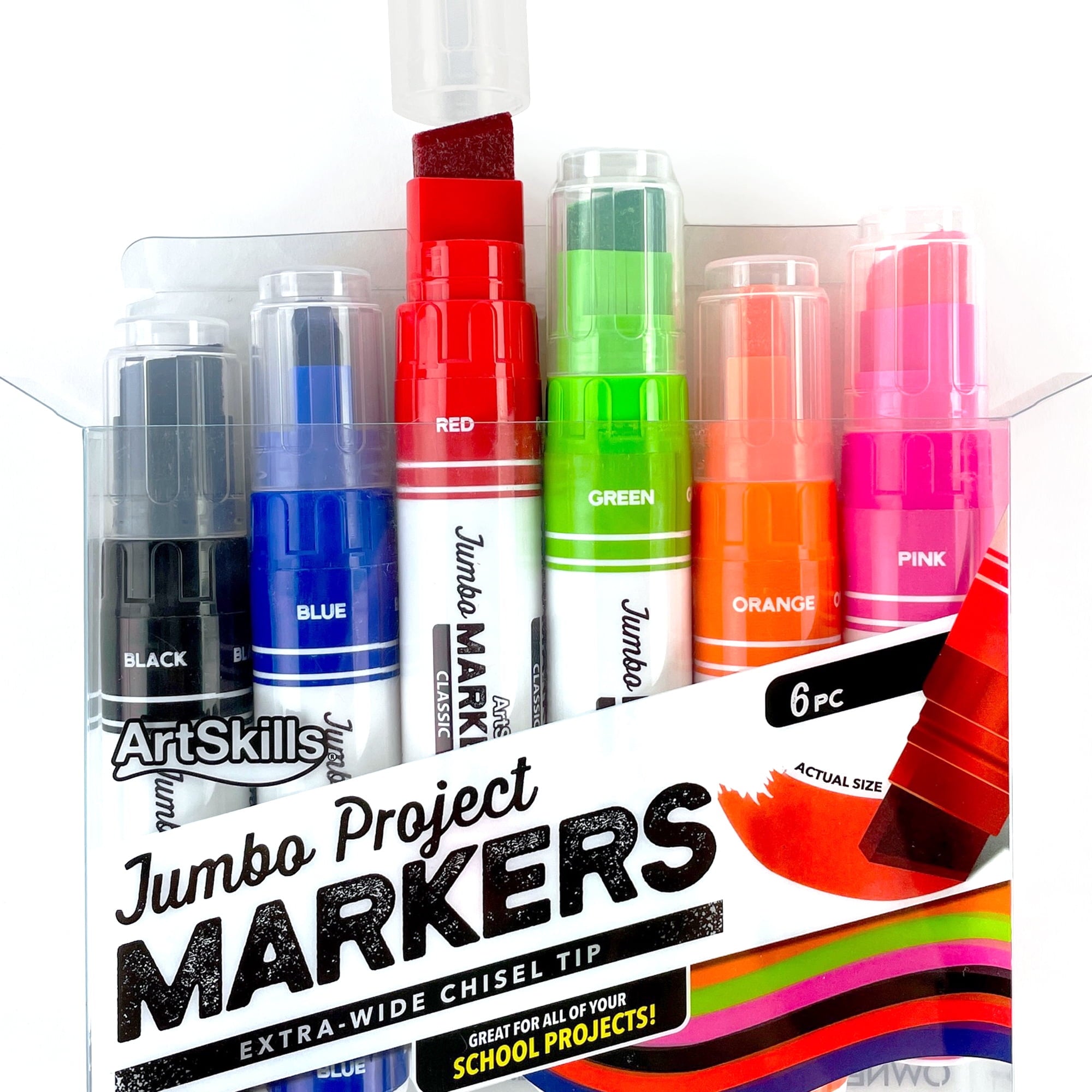 ArtSkills Jumbo Chisel-Tip Markers, 6-Pack, Assorted Neon & Classic Colors for Posters & Signs