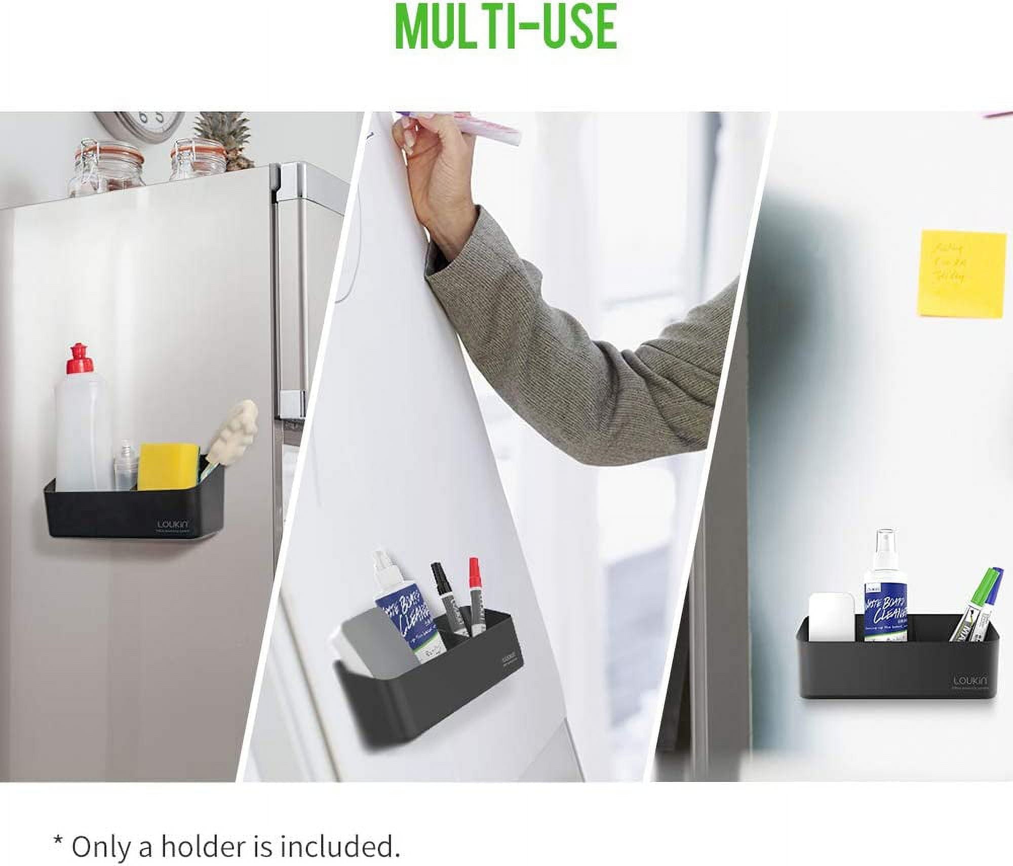 loukin Magnetic and Adhesive Marker Holder, Dry Erase Accessory Tray, Magnetic Storage Organizer for Whiteboard, Glass or Refrigerators (Black)