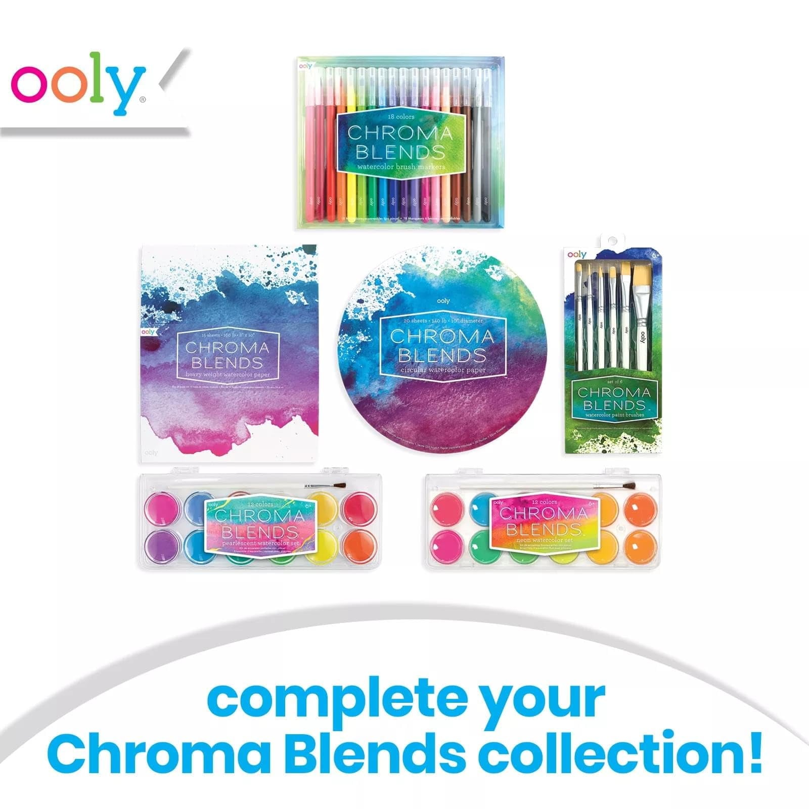 Ooly Chroma Blends Watercolor Brush Markers, Set of 18 Watercolor Markers