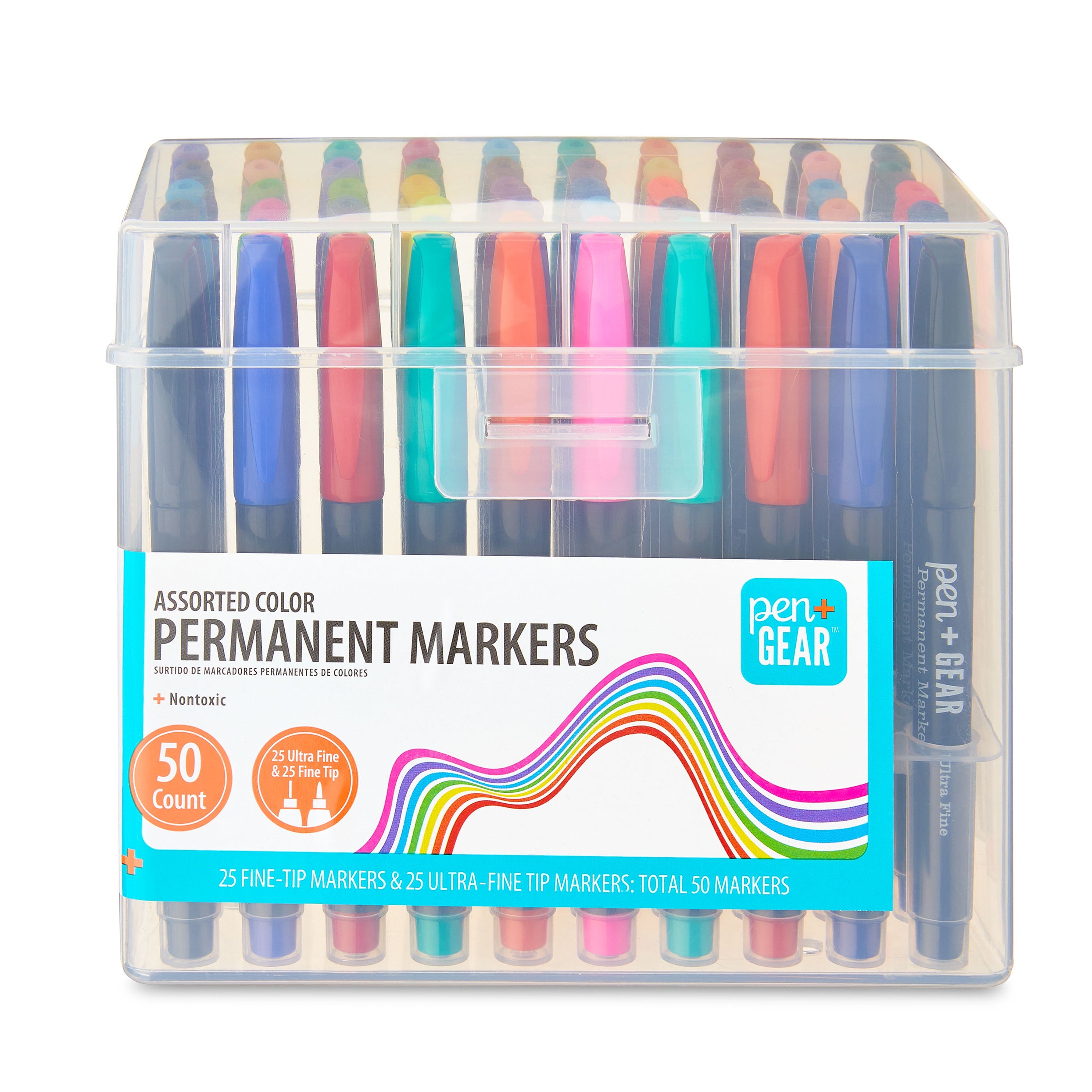 Pen+Gear Permanent Markers, Fine + Ultra Fine Tip, Assorted Colors, 50 Count