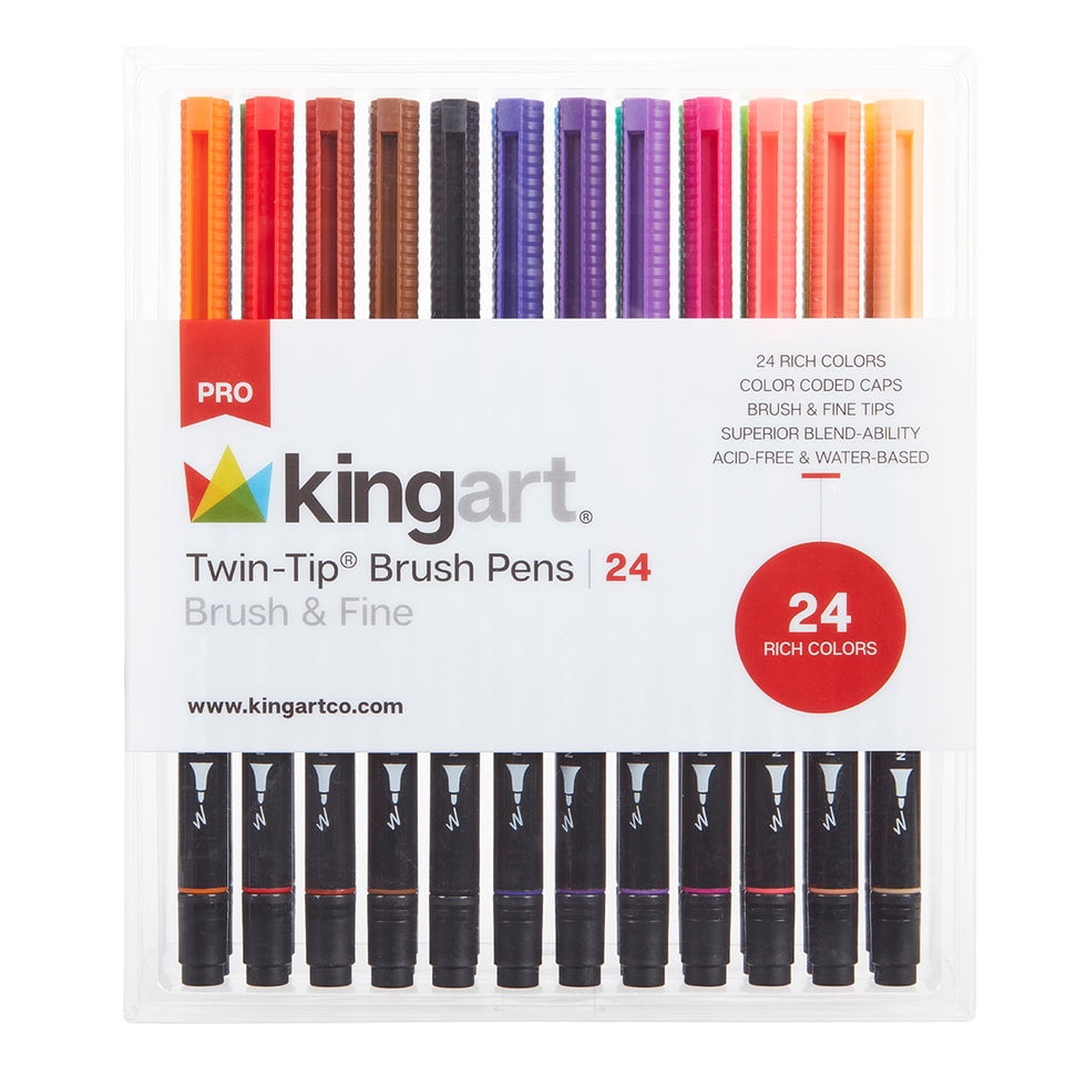 Kingart Pro Twin-Tip 445 Series Brush Pen Art Markers, Set of 24 Unique & Vivid Colors