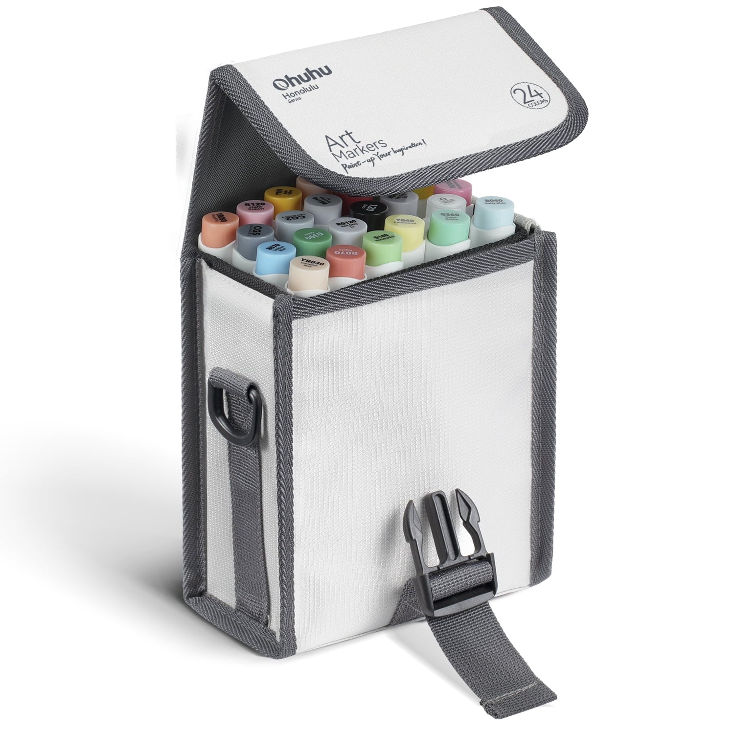 Ohuhu Honolulu Series 24 Colors Art Marker Carrying Case and Color Blender, Brush & Fine Point