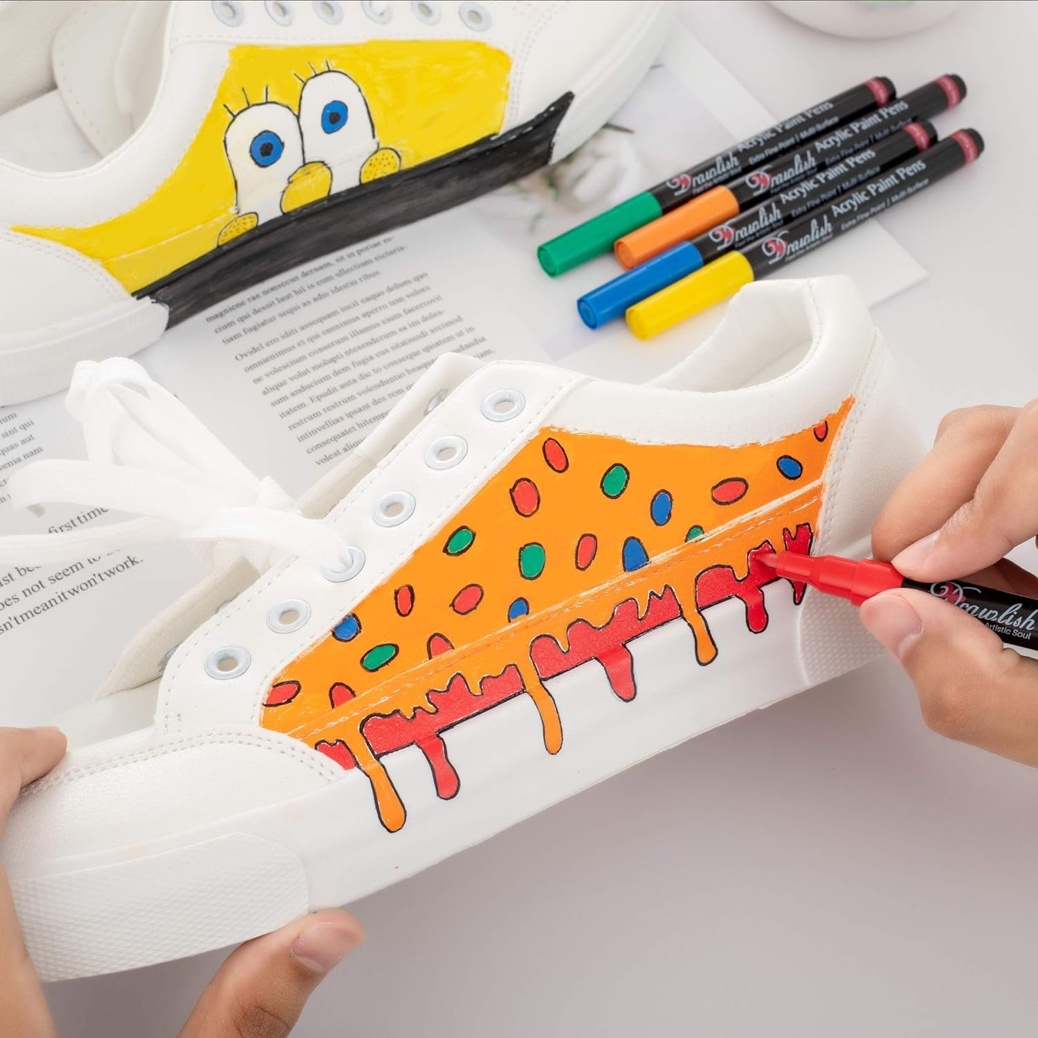 Acrylic Paint Pens for Rock Painting - Set of 12 Acrylic Markers - 0.7mm Tip with Extra Fine Point & Water-Based Ink - Ideal Paint Marker for Ceramic, Fabric, Porcelain, Wood, Canvas & DIY Mug Design