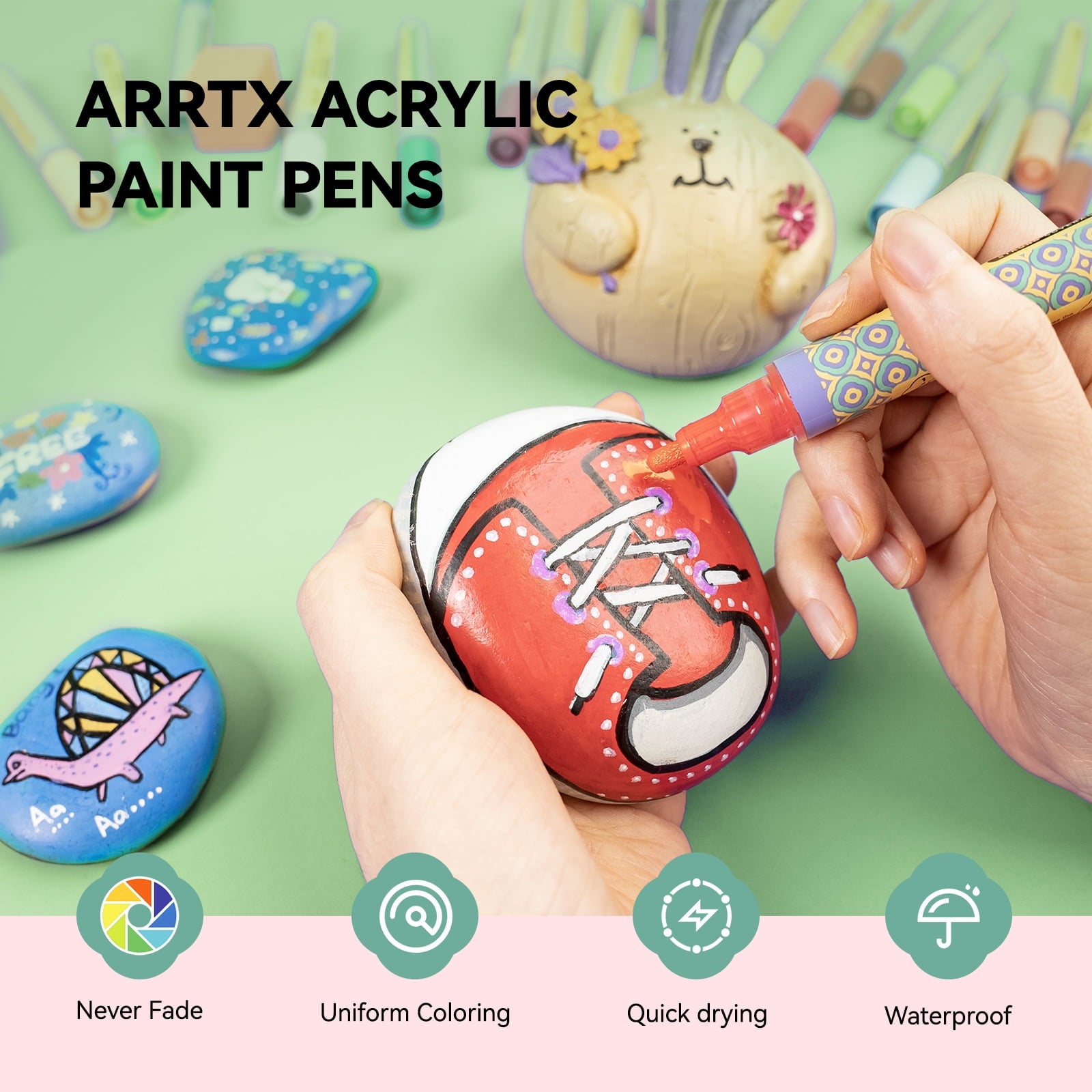 Arrtx Acrylic Paint Pens, 36 Colors 3mm Medium Point Water-Based Ink Large Refill Acrylic Markers for Rock Painting, DIY Craft, Glass, Wood