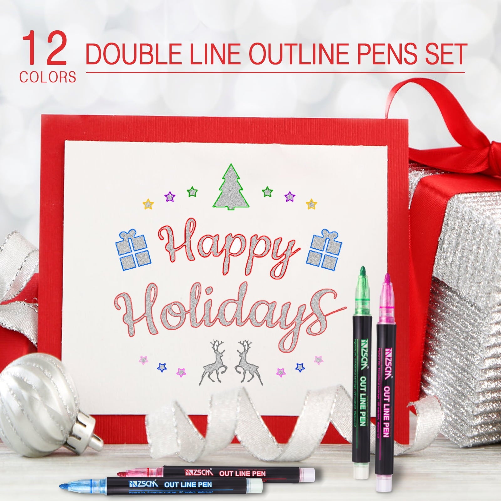 ZSCM Super Squiggles Outline Metallic Marker Pens, Stocking Stuffers for Teen, Double Line Paint Marker Pens, Art Crafts Gifts Trendy Stuff Christmas Stocking Stuffers (12 Colors)