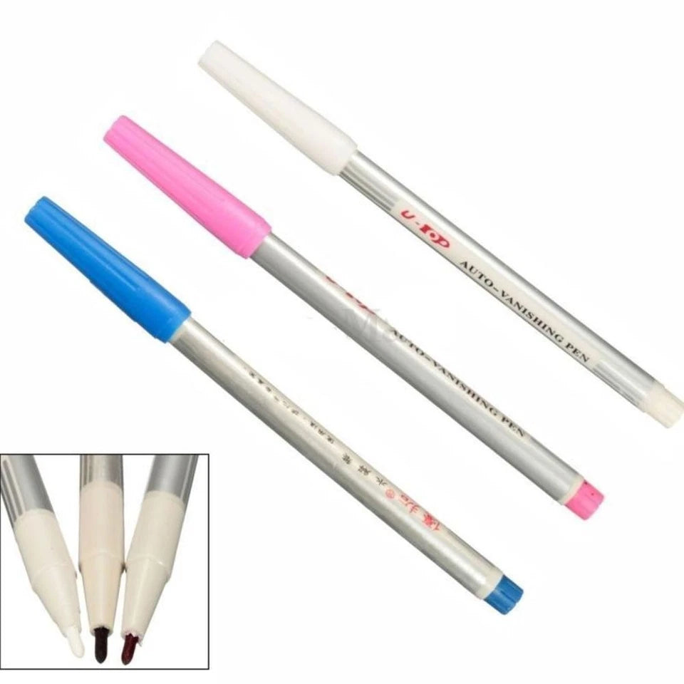 3Pcs(White, Blue, Pink) Water Erasable Vanishing Fabric Marker Cloth Ink Pen