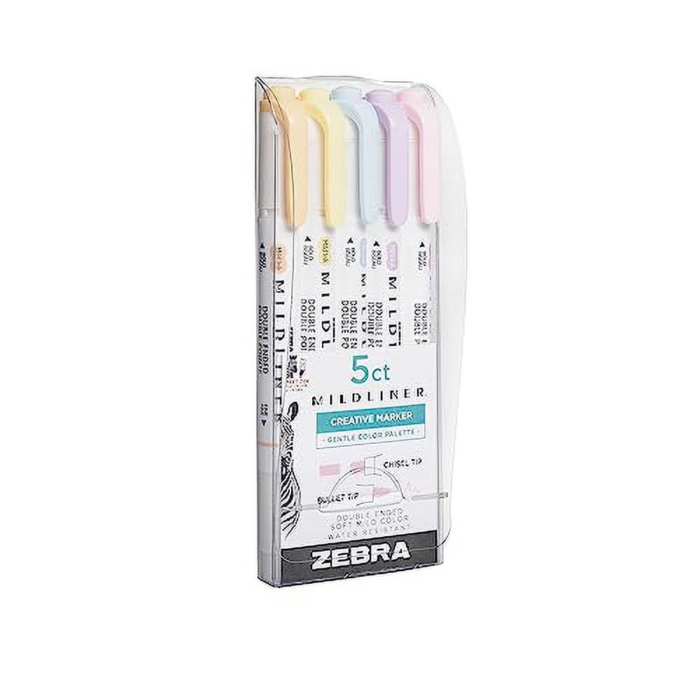 ZEBRA Pen Mildliner Double Ended Highlighter Set, Chisel and Bullet Point Tips, Assorted Gentle Ink Colors, 5-Pack (78705)