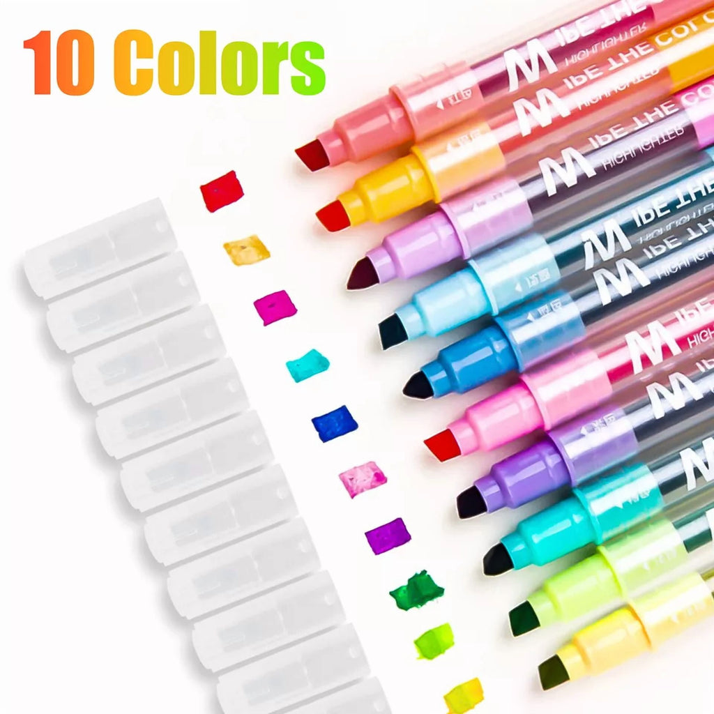 10Pcs Erasable Highlighters Multifunction Fluorescent Marker Pen For Whiteboard