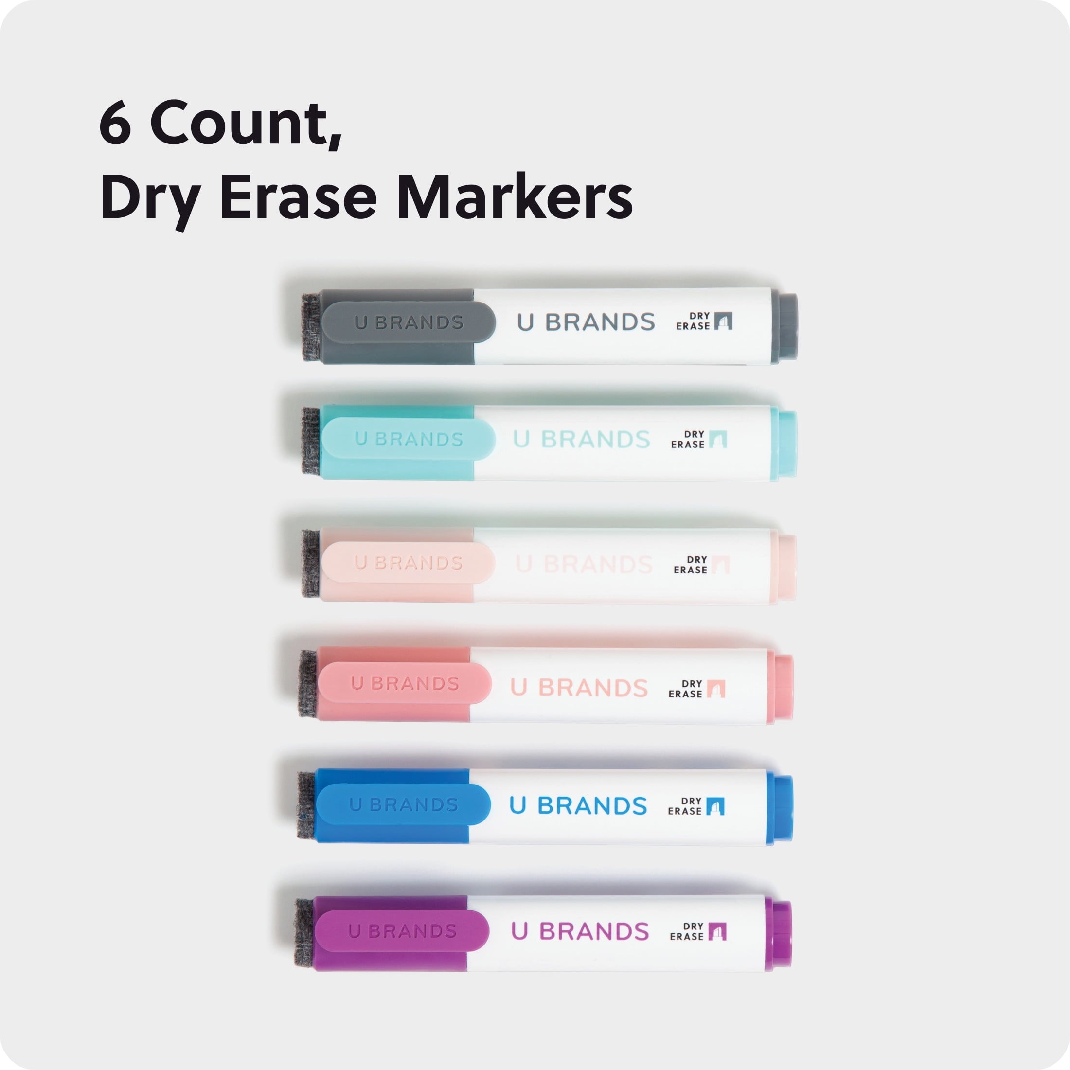 U Brands Dry Erase Markers, Set of 6, Assorted Colors, Low-Odor, Chisel (5 mm) Tip
