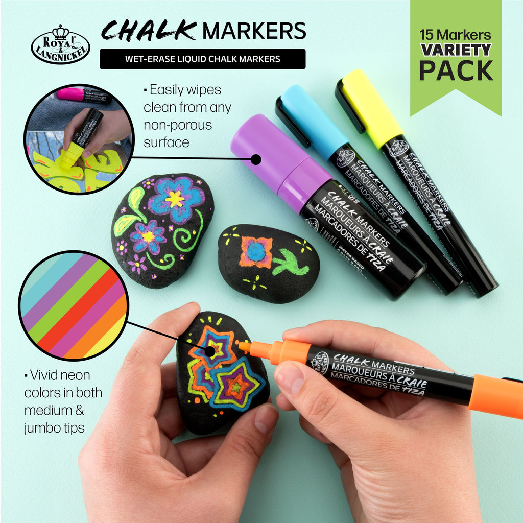 Royal & Langnickel - 15pc Neon Chalk Marker Variety Set, 2MM and 15MM