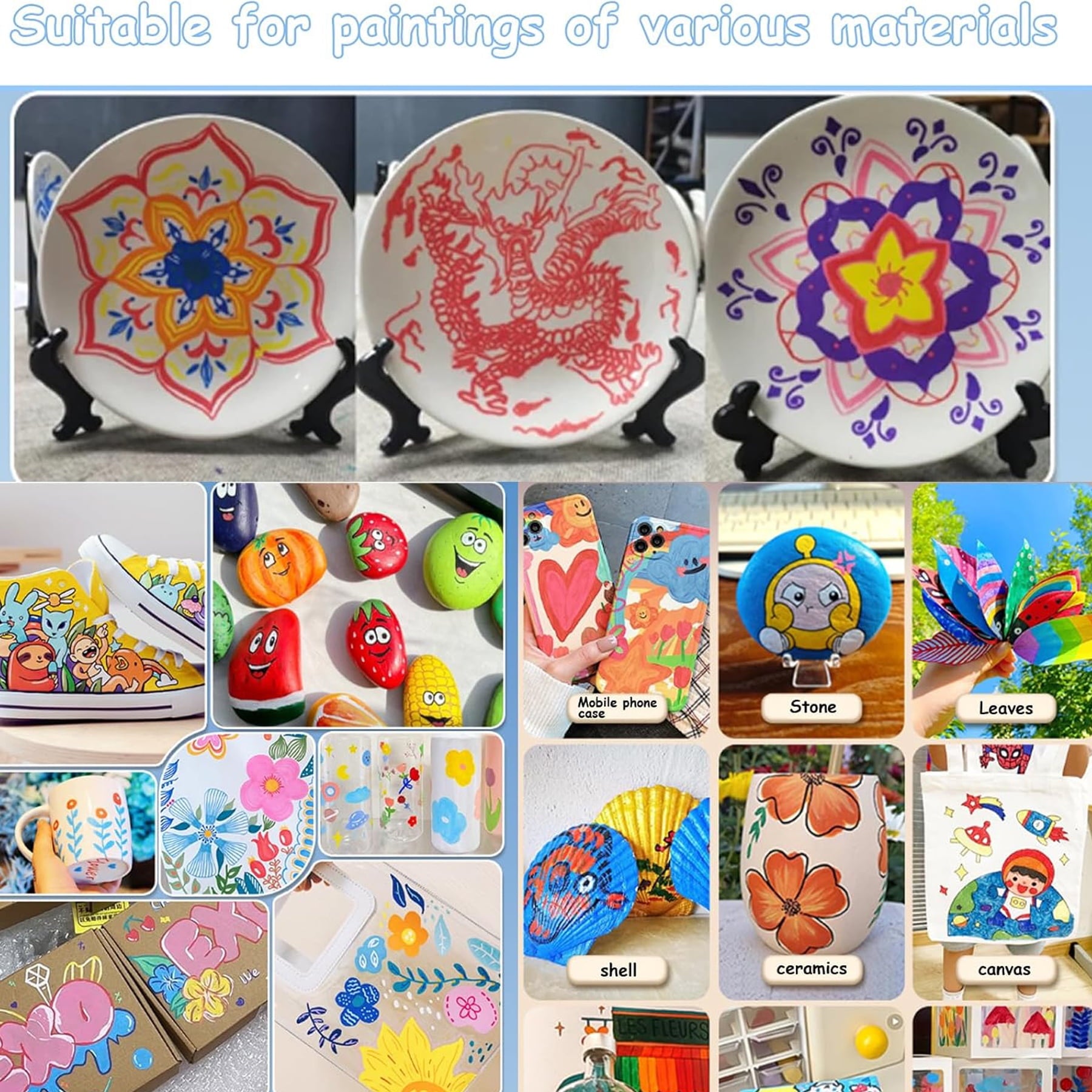 Ceramic Pen  12 Color Permanent Markers Waterproof (1.0-6.0mm) Acrylic Pens Suitable for Glass Ceramic Canvas Stone Metal Easter Eggs