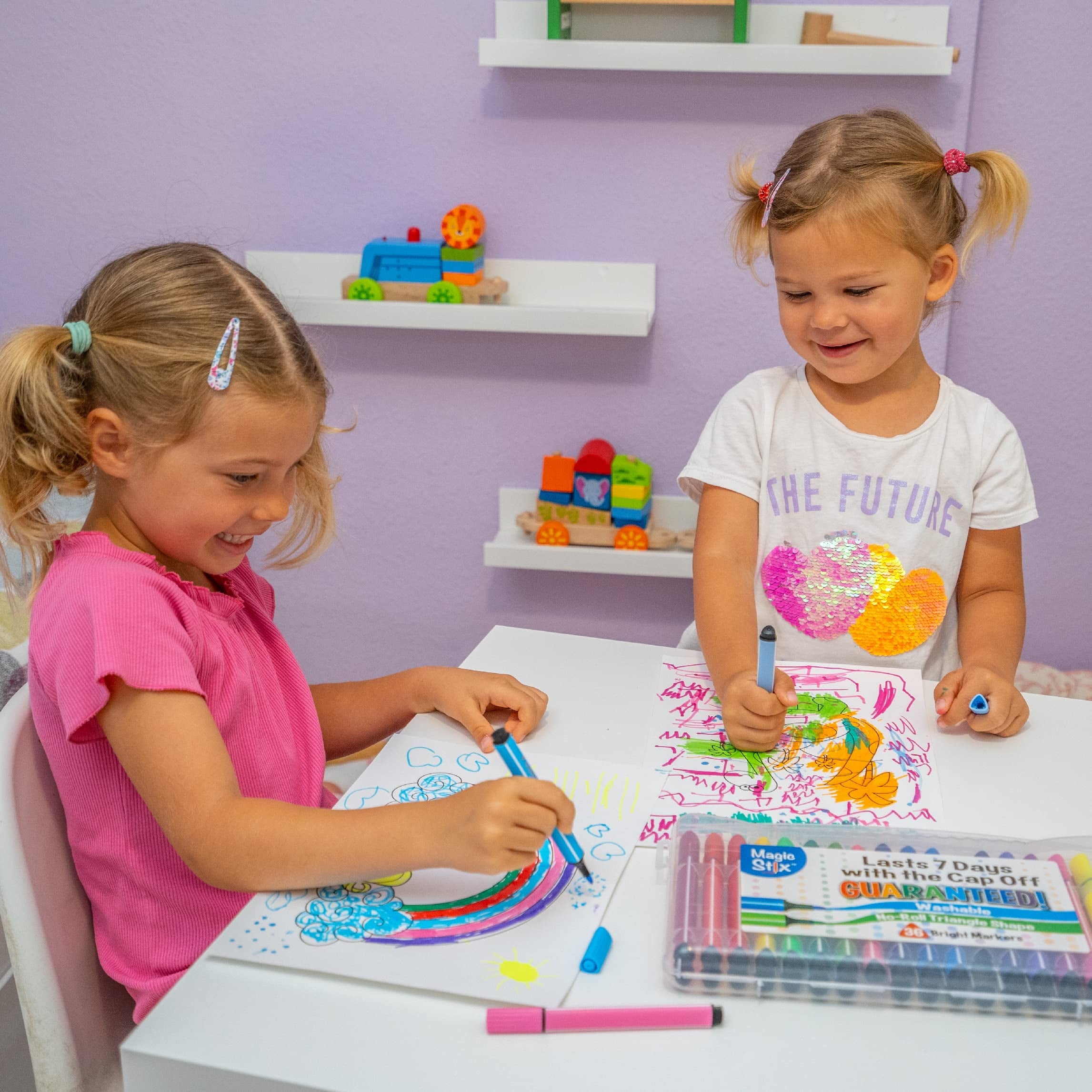 The Pencil Grip Magic Tri Stix Washable Markers, 24 Count, Assorted Colors, Non-Toxic, Triangular Grip (TPG-397)