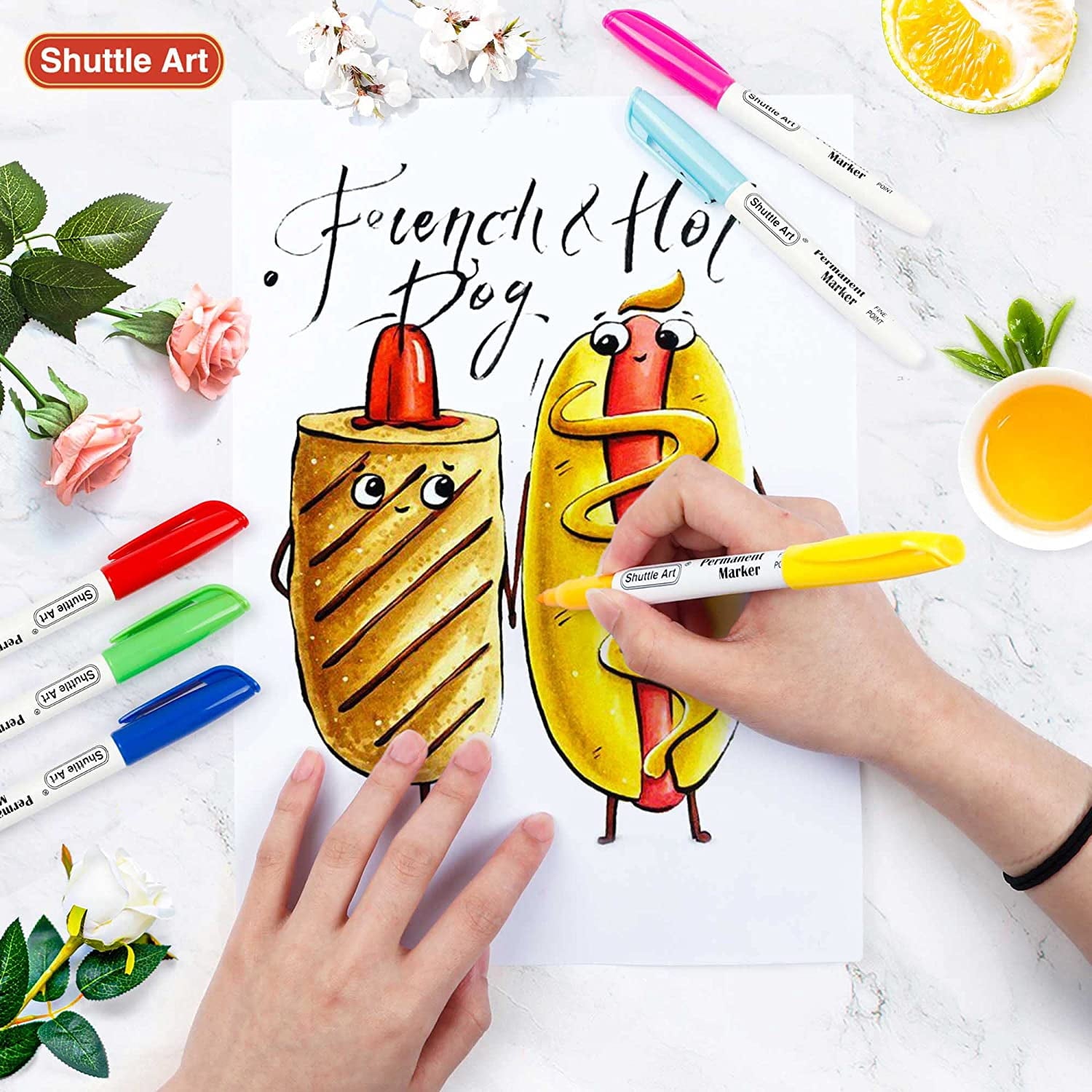 Permanent Markers, Shuttle Art 30 Colors Fine Point Assorted Colors Permanent Marker Set, Works on Plastic,Wood,Stone,Metal and Glass for Adult Coloring Doodling Marking