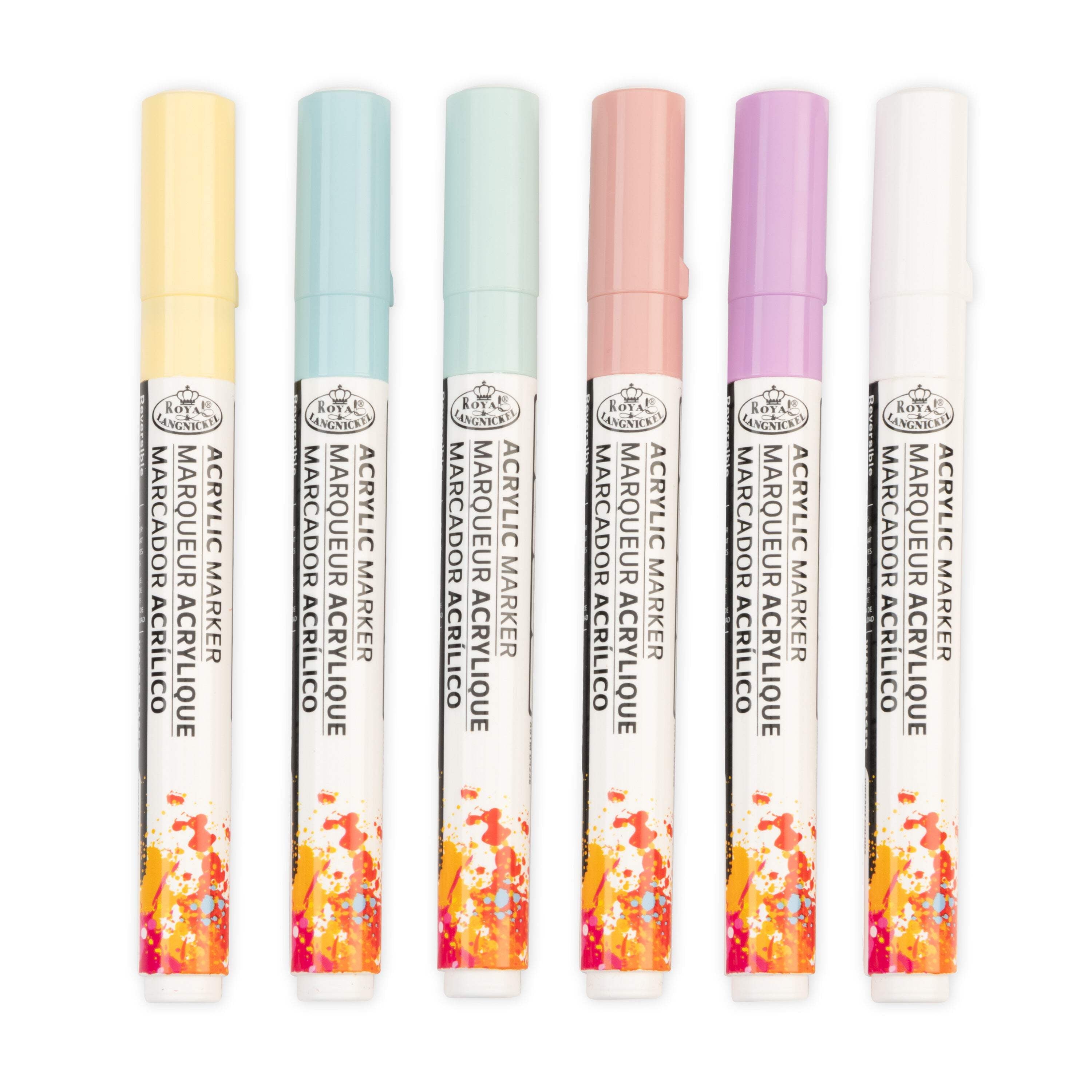 Royal & Langnickel 6 Piece Acrylic 2mm Reversible Tip Pastel Markers