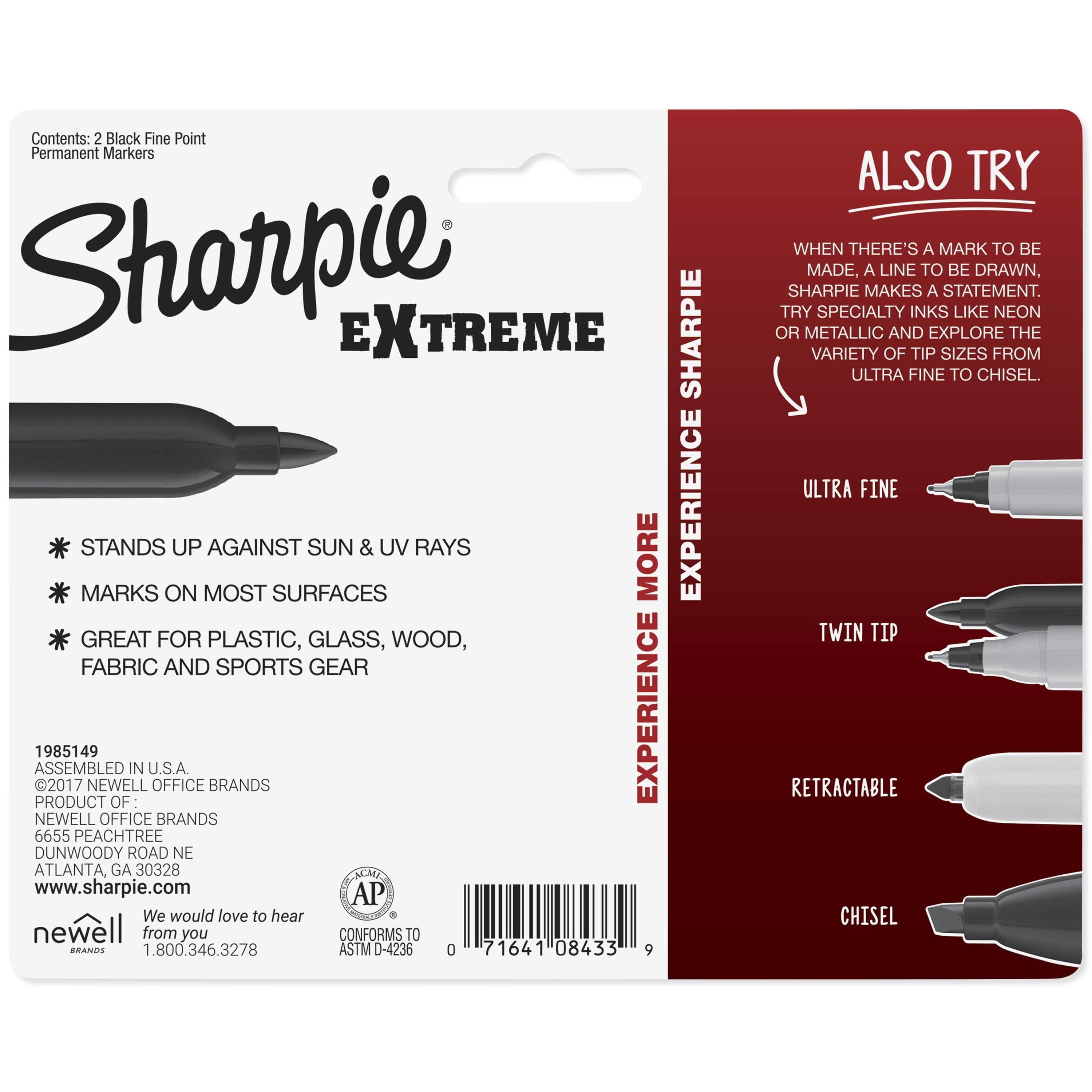 Sharpie Extreme Permanent Markers, Fine Point, Black, 2 Count
