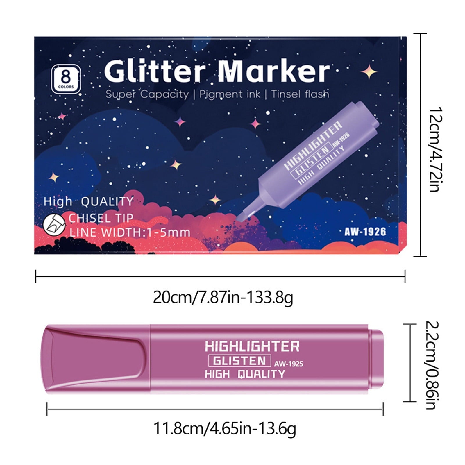 DAMAI Glitter Markers,Glitter Color Highlighter Key Marker Pen,8 Colors Optional Head Glitter,Bright Shiny Markers For Take Notes Diary And Planner Decoration(5 ml)