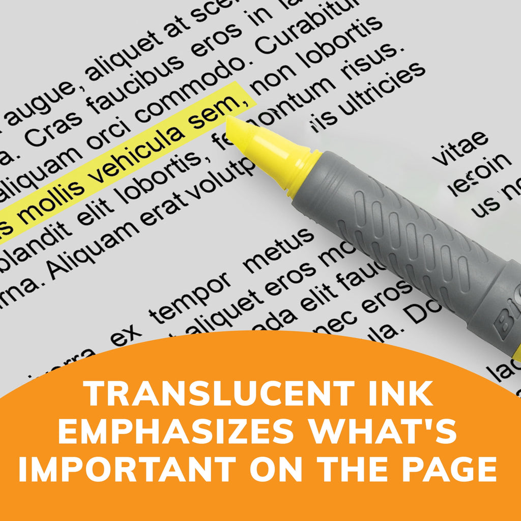 BIC Brite Liner Grip Yellow Highlighter, Chisel Tip, Yellow, Non-Toxic, 5-Pack