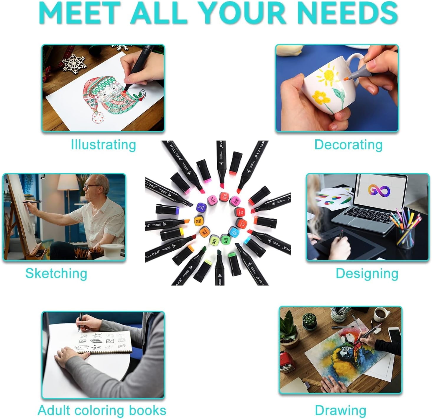 FABULAS 80 Colors Alcohol Markers Brush Tip, Dual Tip Permanent Art Markers for Adults Coloring Sketching Drawing