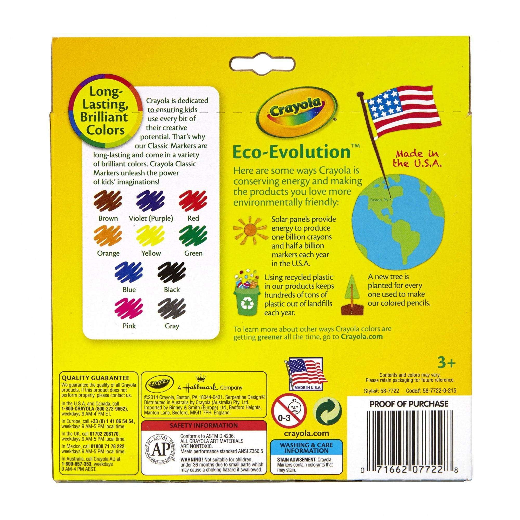 Crayola Broad Line Art Markers, Classic Colors, 10 Count, in Pack of 12