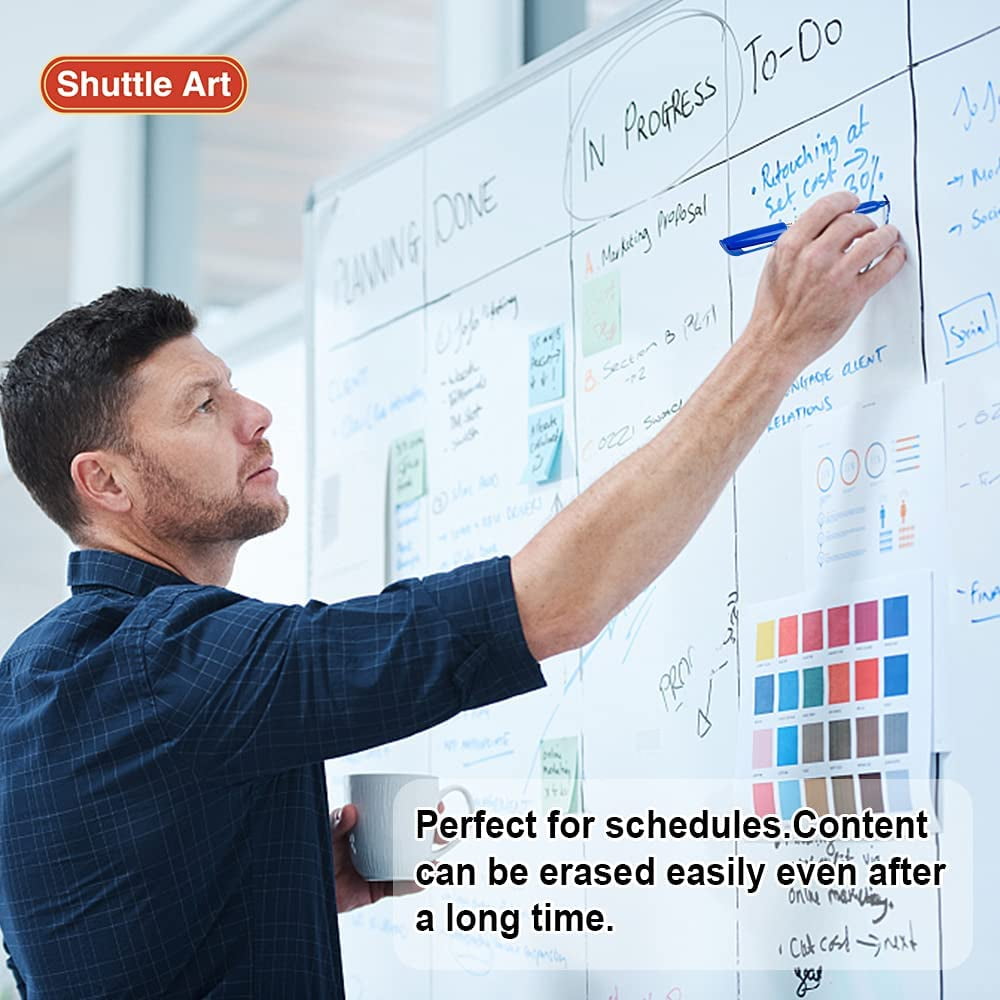 Wet Erase Markers, Shuttle Art 15 Pack Blue 1mm Fine Tip Smudge-Free Markers, Use on Laminated Calendars, Overhead Projectors, Schedules, Whiteboards, Transparencies, Glass