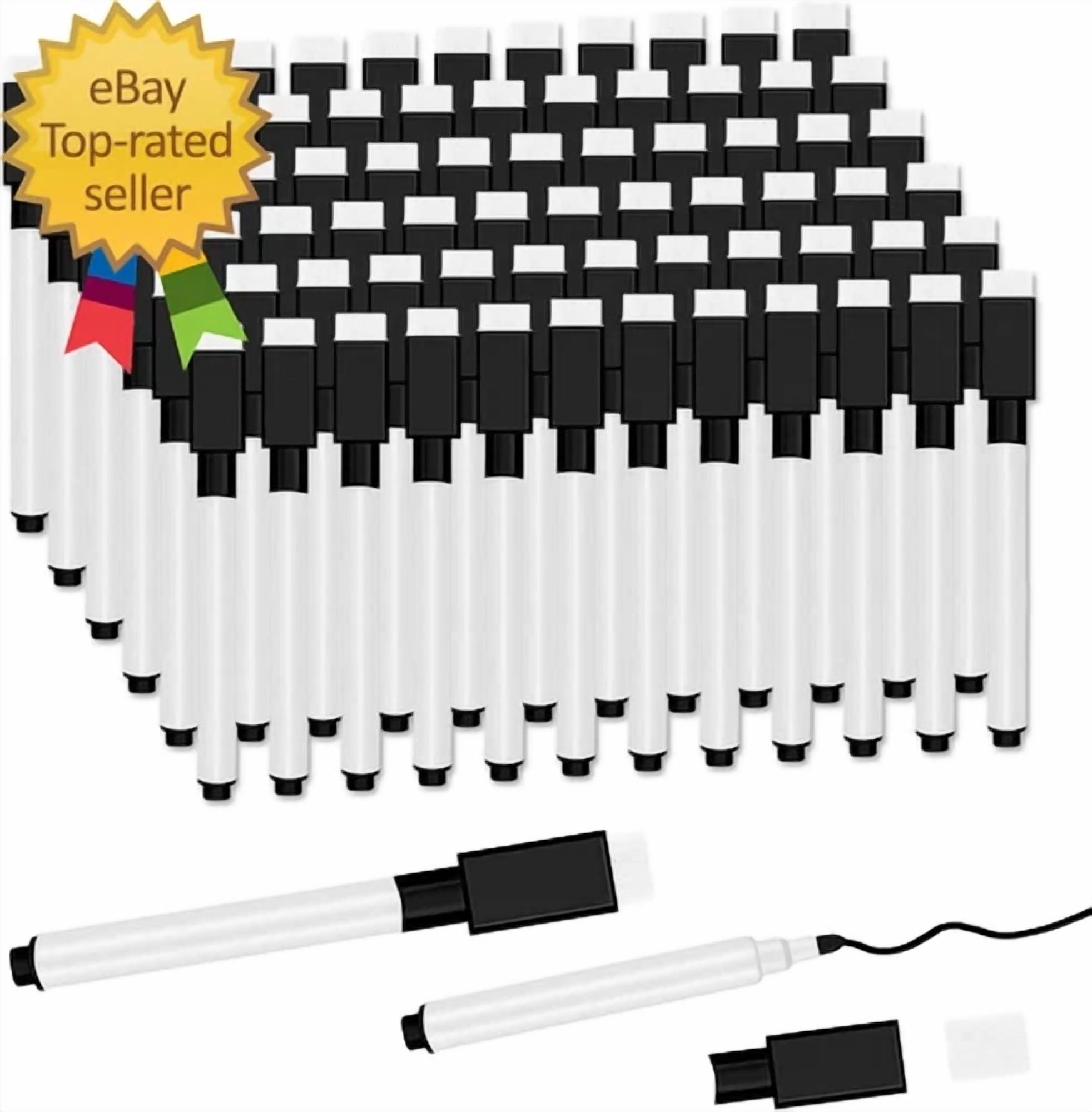 72 Pcs Black Magnetic Dry Erase Markers With Eraser Cap, White Board Mini Dry