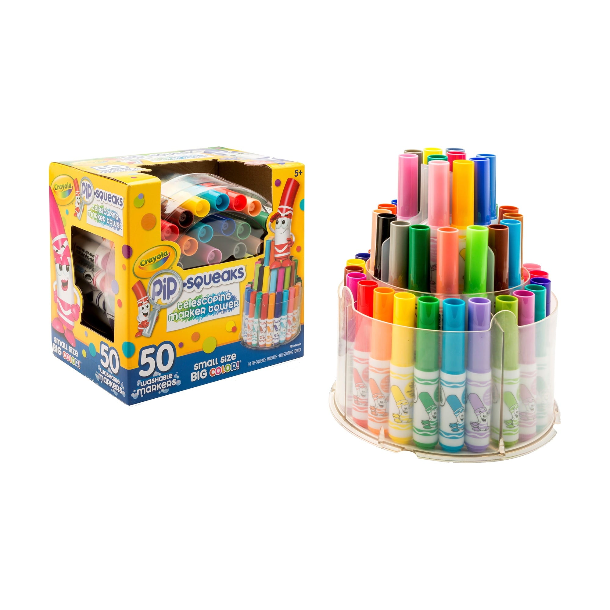 Crayola Pip Squeaks Marker Tower, Assorted Colors, 50 Washable Markers, Toys for Kids