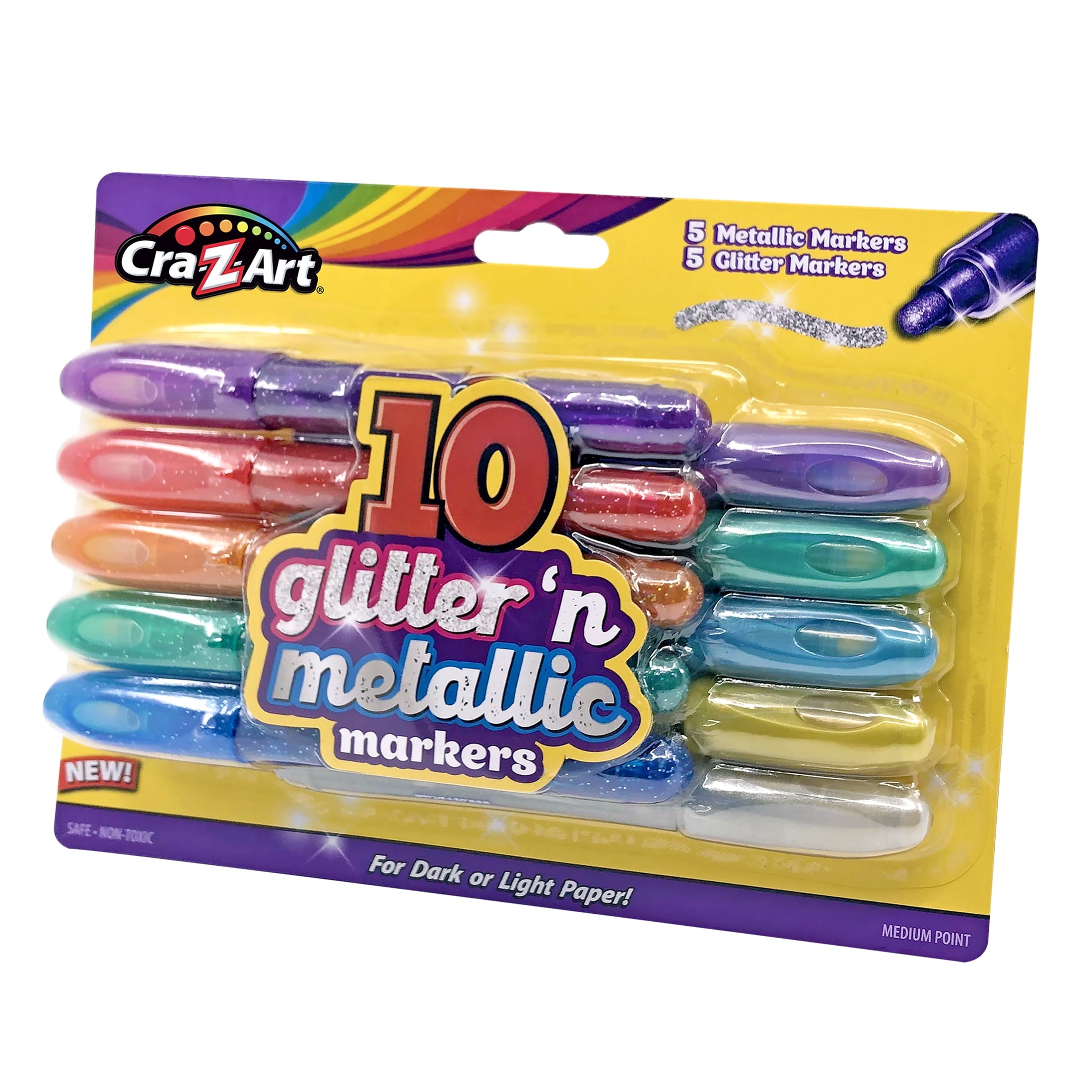 Cra-Z-Art Glitter and Metallic Art Marker Set, 5 glitter and 5 metallic