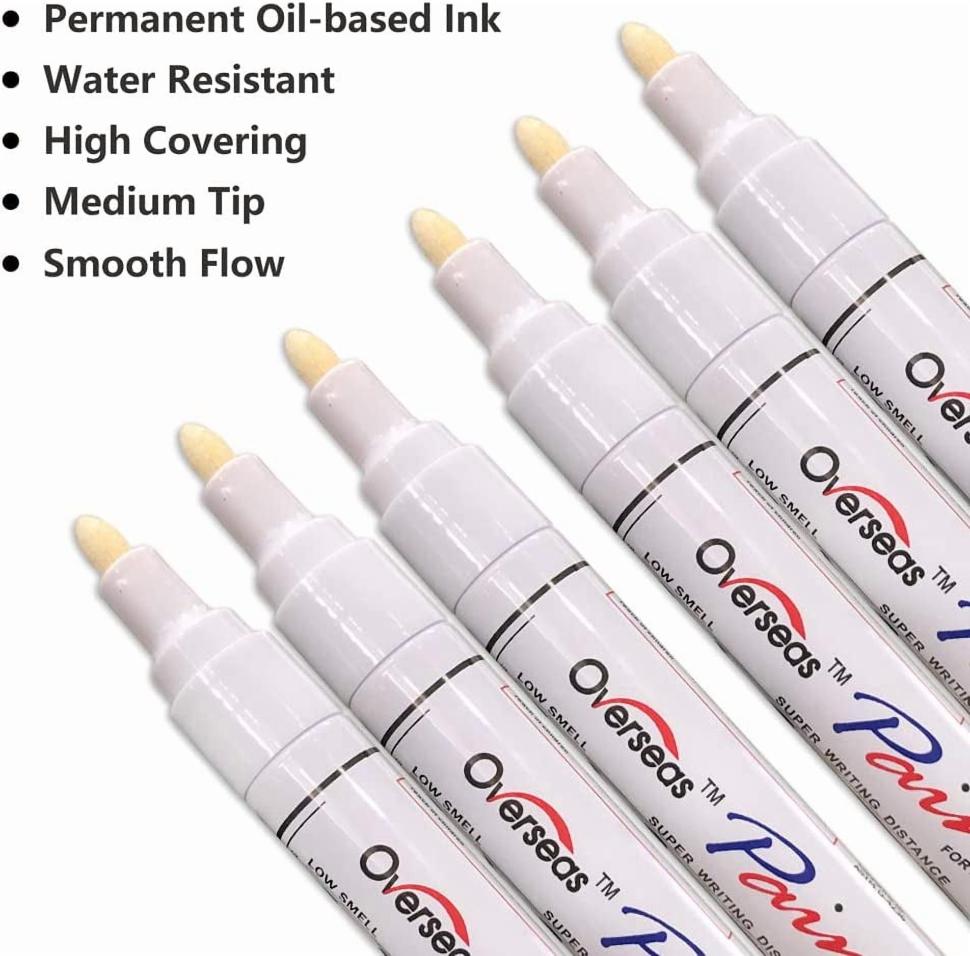 White Paint Markers Pens - Single color 6 Pack Permanent Oil Based Paint Pen, Medium Tip, Quick Dry and Waterproof Marker for Rock, Wood, Fabric, Plastic, Canvas, Glass, Mugs, Canvas, Glass