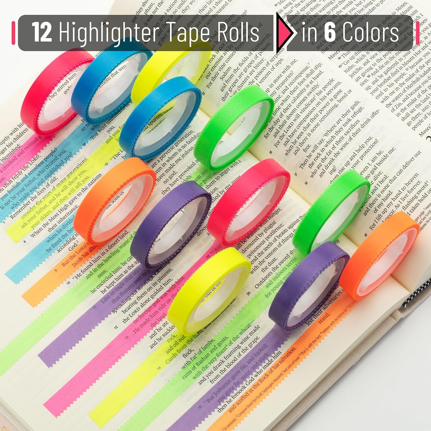 Mr. Pen Highlighter Tapes, Chisel-Point, Assorted Colors, 12 Count