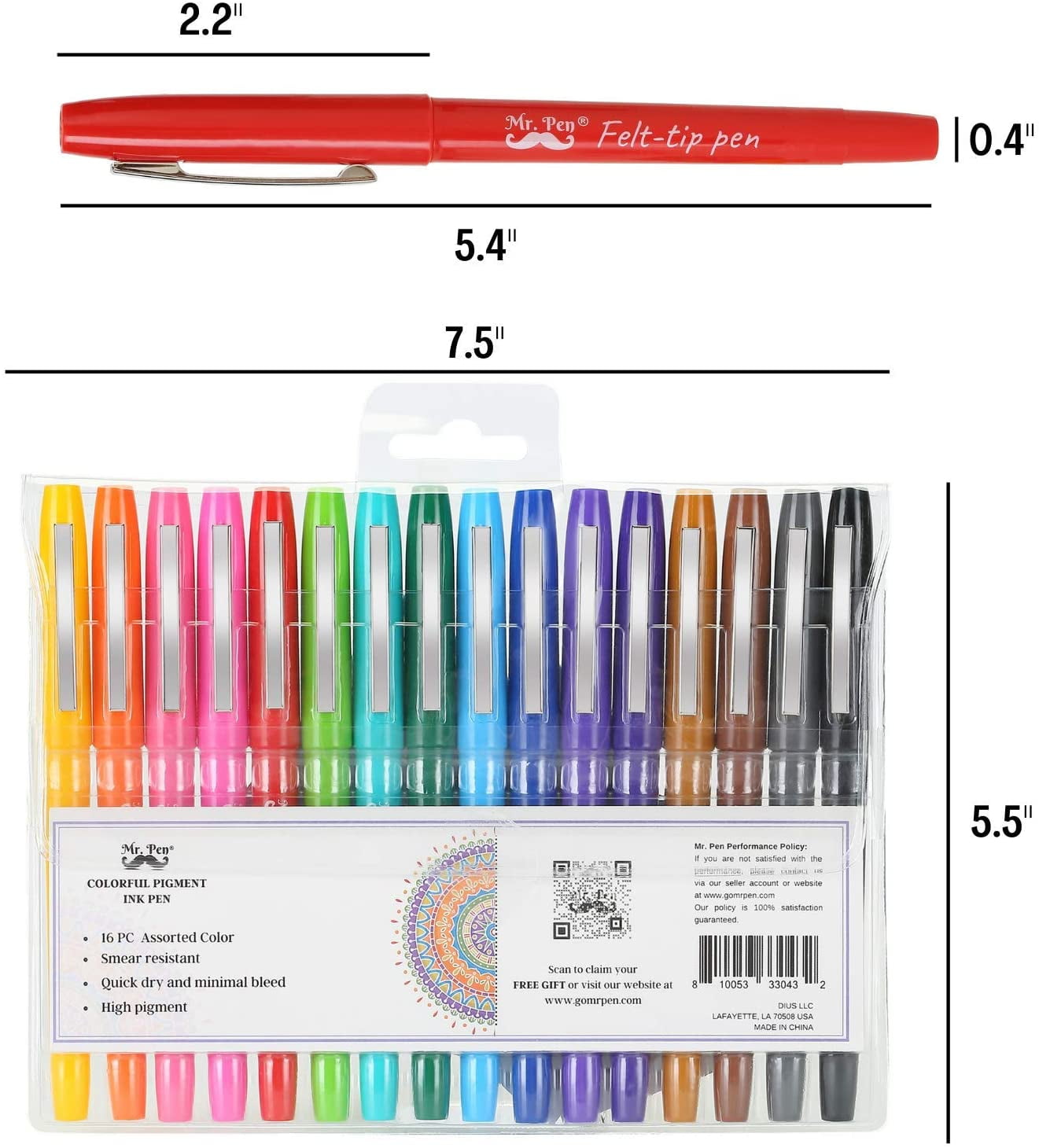 Mr. Pen- Felt Tip Pens, 16 Pack, Colored Felt Tip Pens, Marker Pens, Felt Pens, Felt Tip Markers, Felt Markers, Felt Tip Pens Assorted Colors, Felt Tip Marker Pens, Felt Tip Pens Fine Point