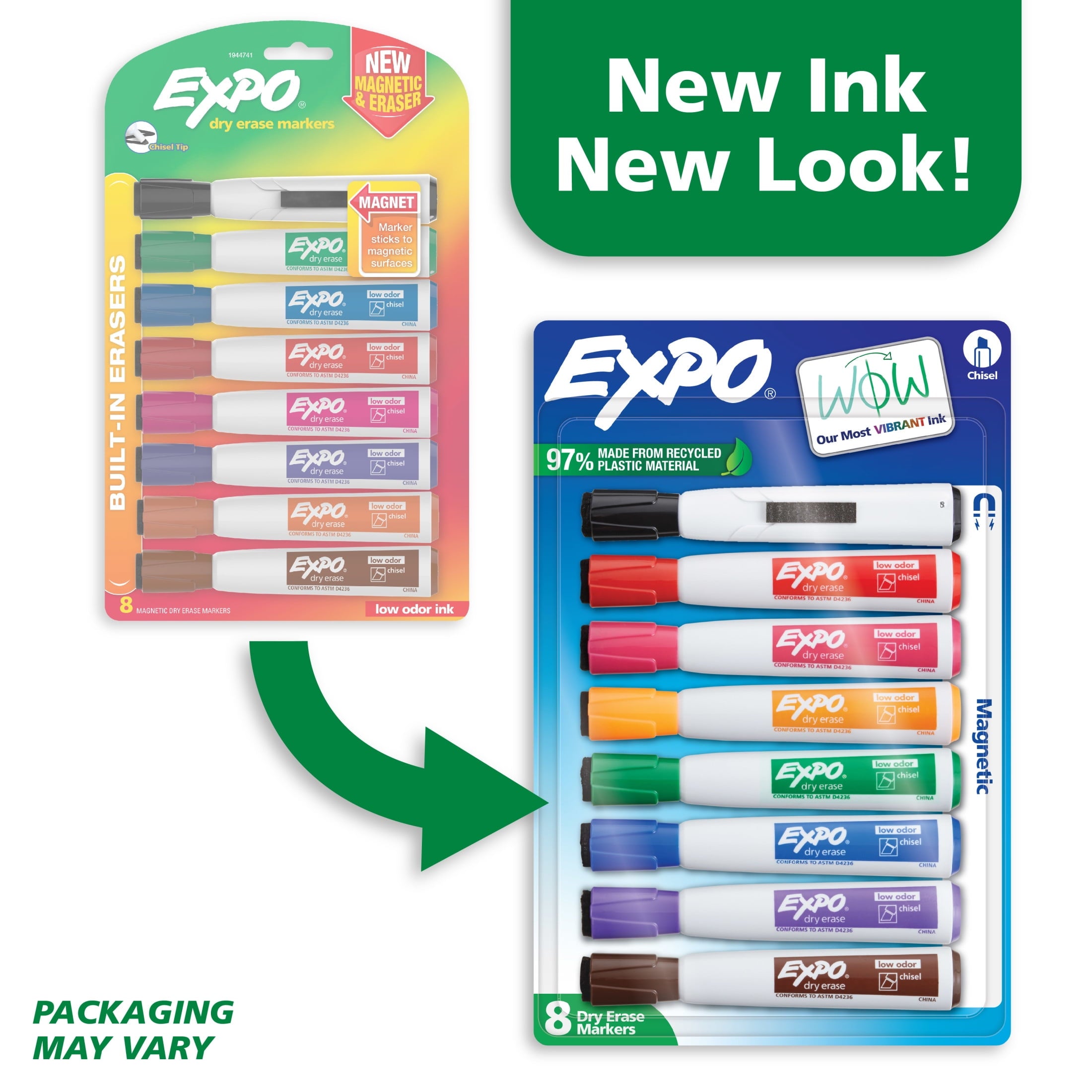 EXPO Magnetic Dry Erase Markers with Eraser, Assorted Colors, Chisel Tip, 8 Count