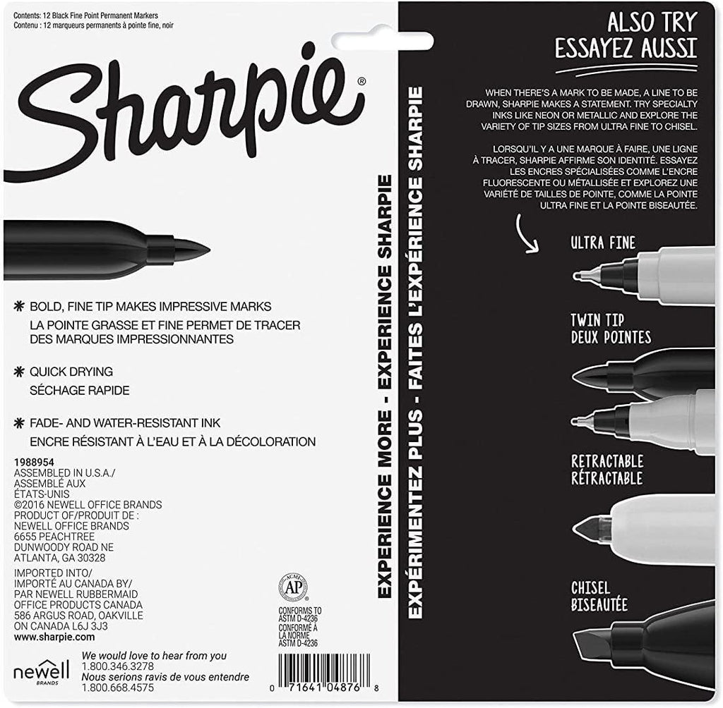 Sharpie Permanent Markers Fine Point Black 12 Count Black 12 count