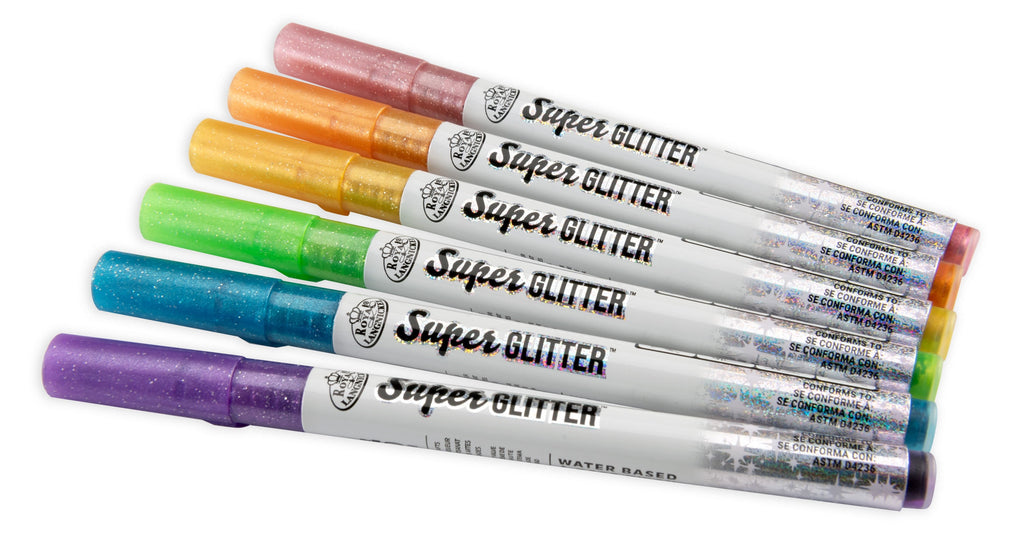 Royal & Langnickel -  6pc 1MM Super Glitter Marker Set, Primary Colors