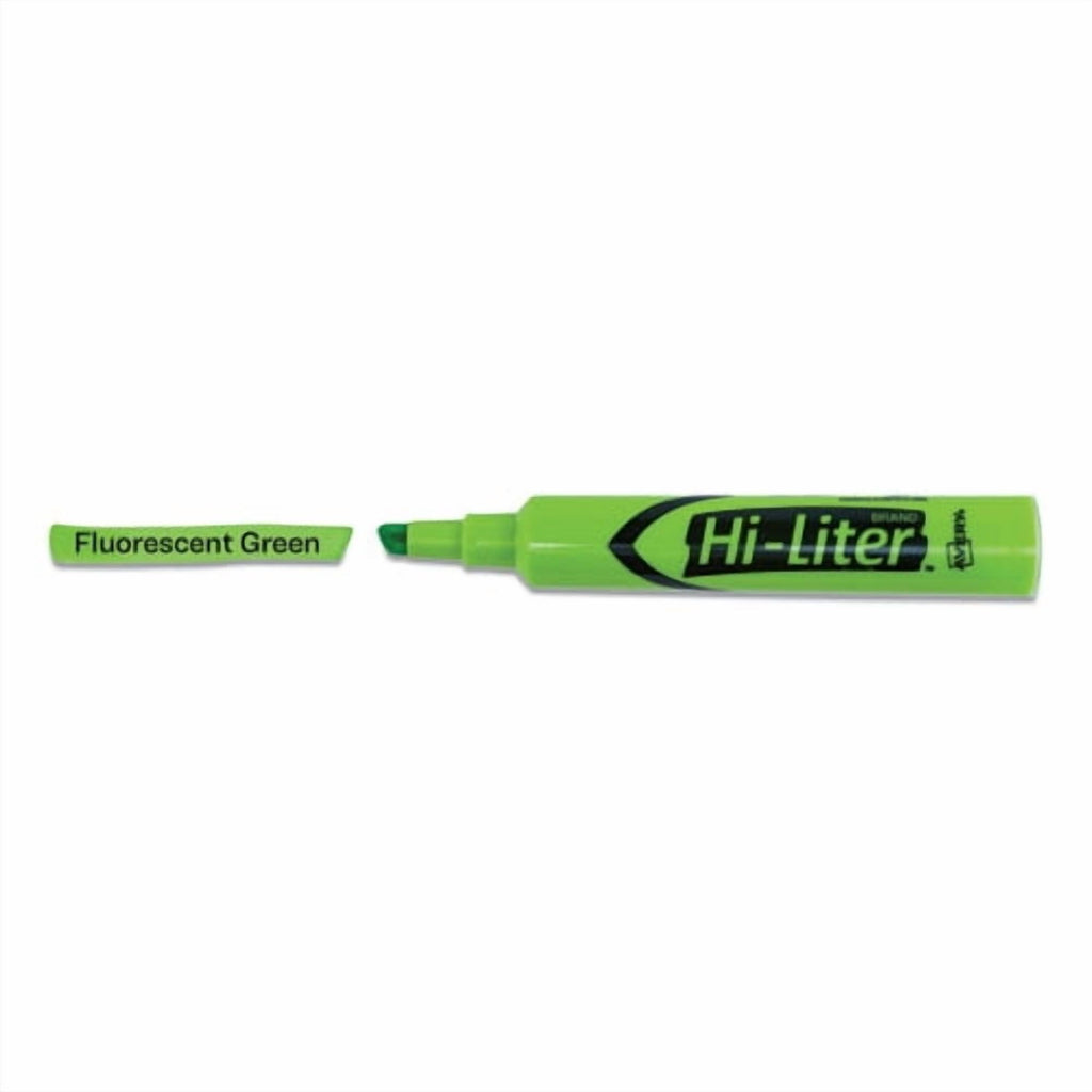 2Pc Avery HI-LITER Desk-Style Highlighters, Fluorescent Green Ink, Chisel Tip, Green/Black Barrel, Dozen (24020)