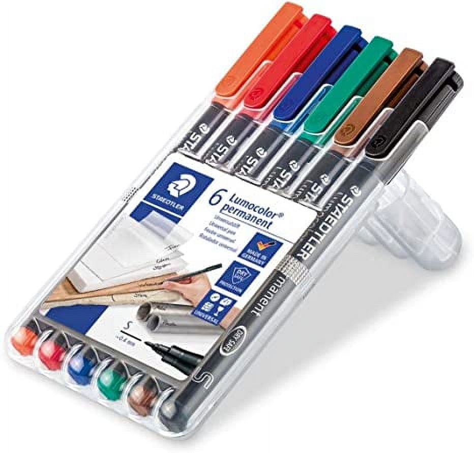 Staedtler Lumocolor Permanent Superfine Pen Pack - 6 Colors w/ Stand-Up Box - Re