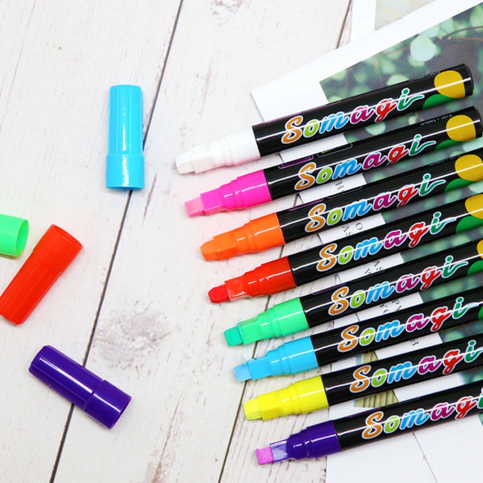 Vadktai Liquid Chalk Markers, Fine Tip Chalk Pens, 8 Colors Washable Window Markers for Chalkboard, Dry Erase Marker Pens for Car, Blackboard & Bistro, Non-Toxic, Wet Erase, Reversible Tip