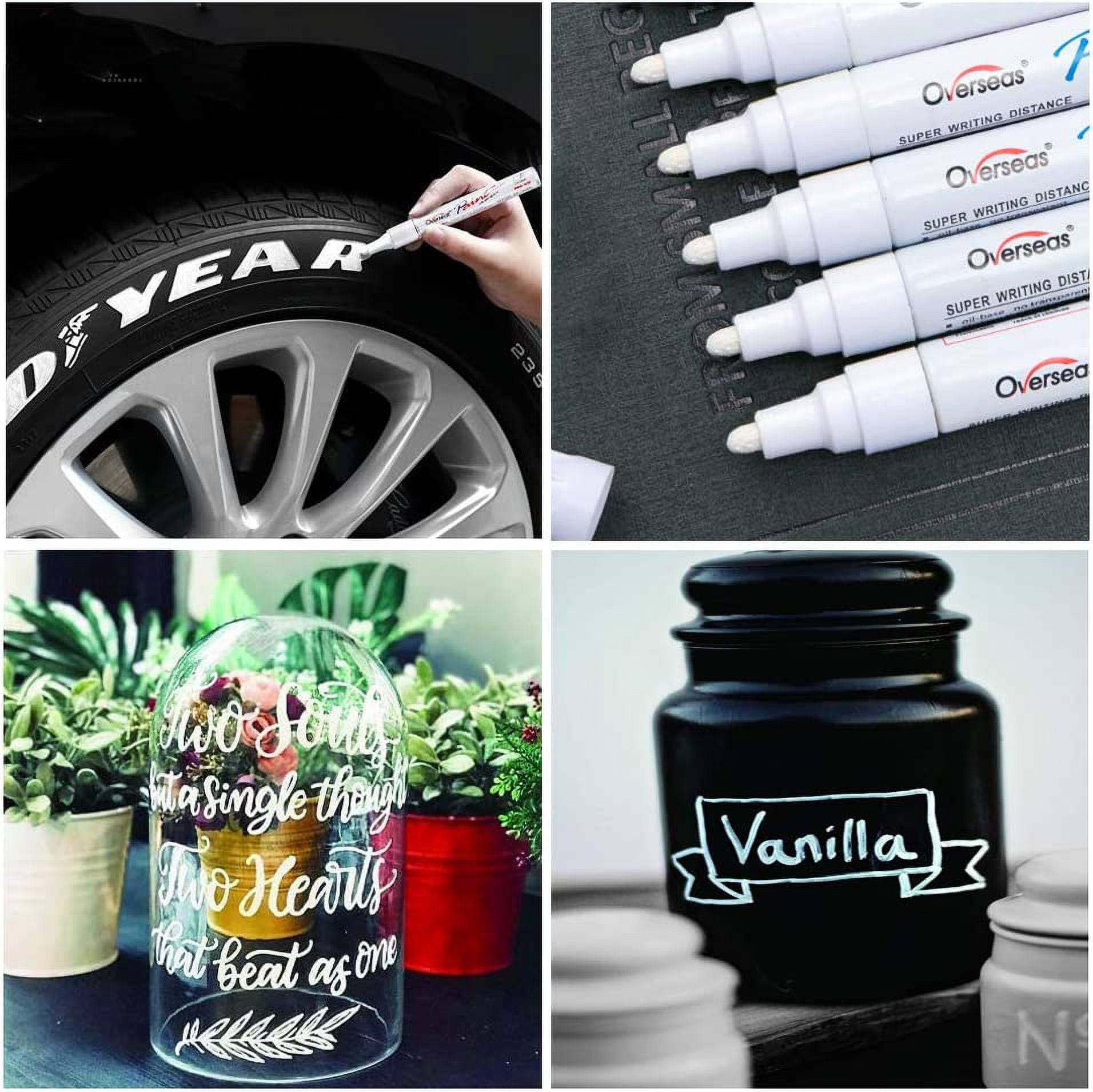 White Paint Markers Pens - Single color 6 Pack Permanent Oil Based Paint Pen, Medium Tip, Quick Dry and Waterproof Marker for Rock, Wood, Fabric, Plastic, Canvas, Glass, Mugs, Canvas, Glass