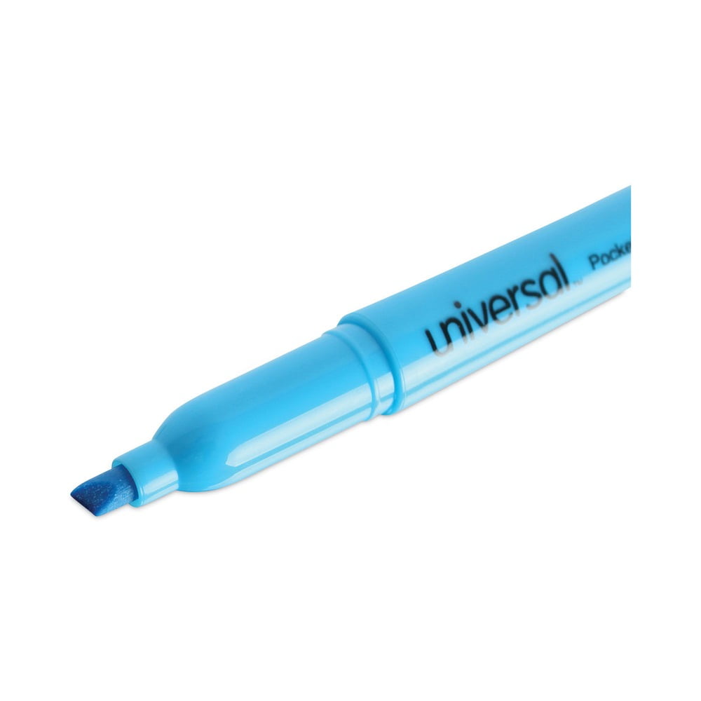 Universal Pocket Clip Highlighter, Chisel Tip, Fluorescent Blue Ink, Dozen -UNV08854