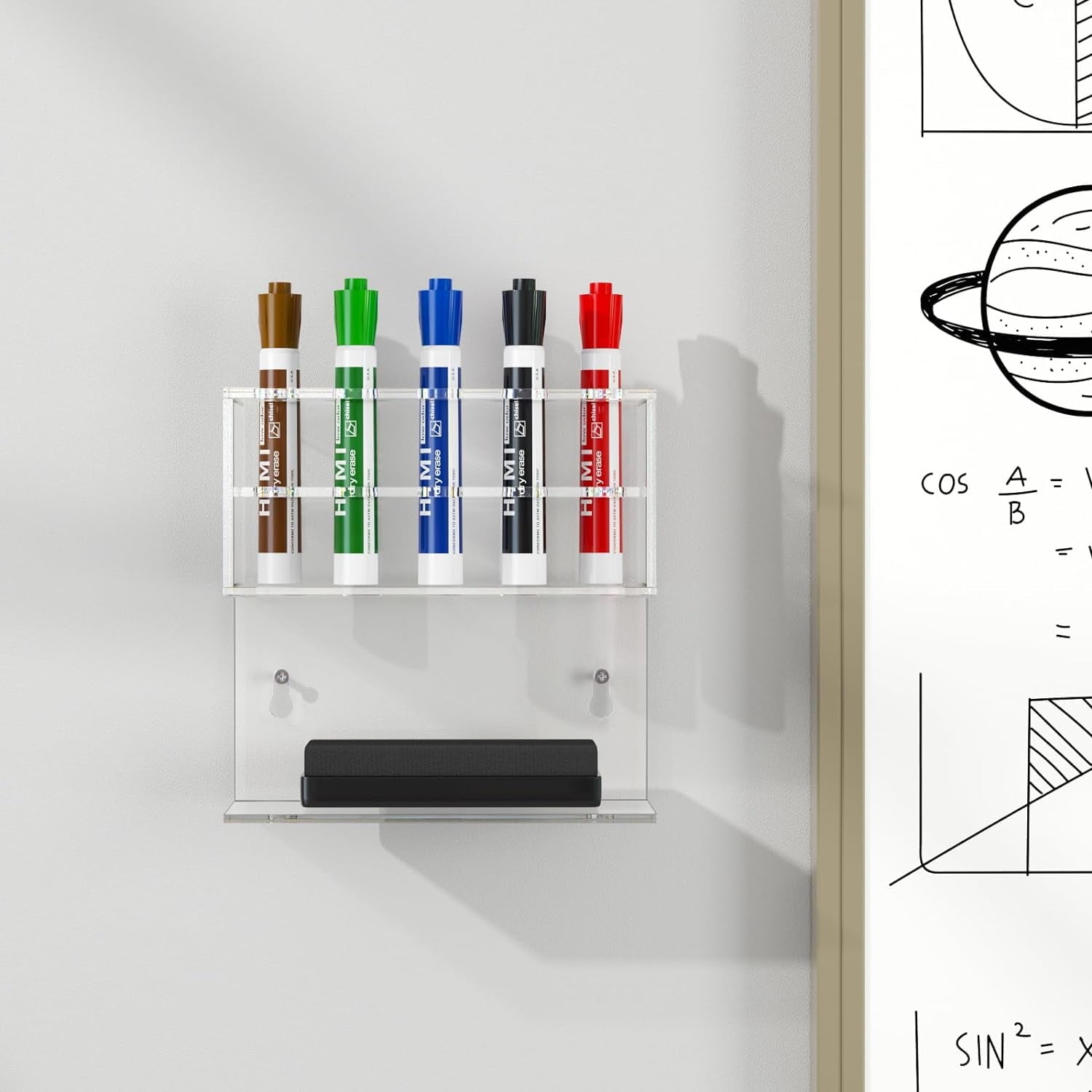 NIUBEE Dry Erase Whiteboard Magnetic Marker Holder Wall Mounted with 10 Marker Slots & Eraser Holder, Clear Acrylic Marker Organizer Stand for Fridge Whiteboard Locker, Wall Pen Pencil Marker Shelf