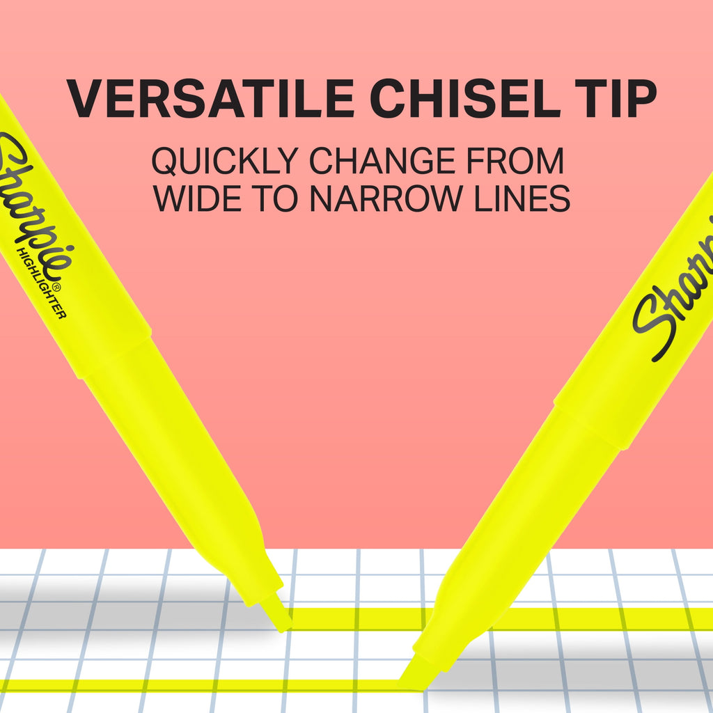 Sharpie Pocket Highlighters, Chisel Tip, Fluorescent Yellow, 12 Count