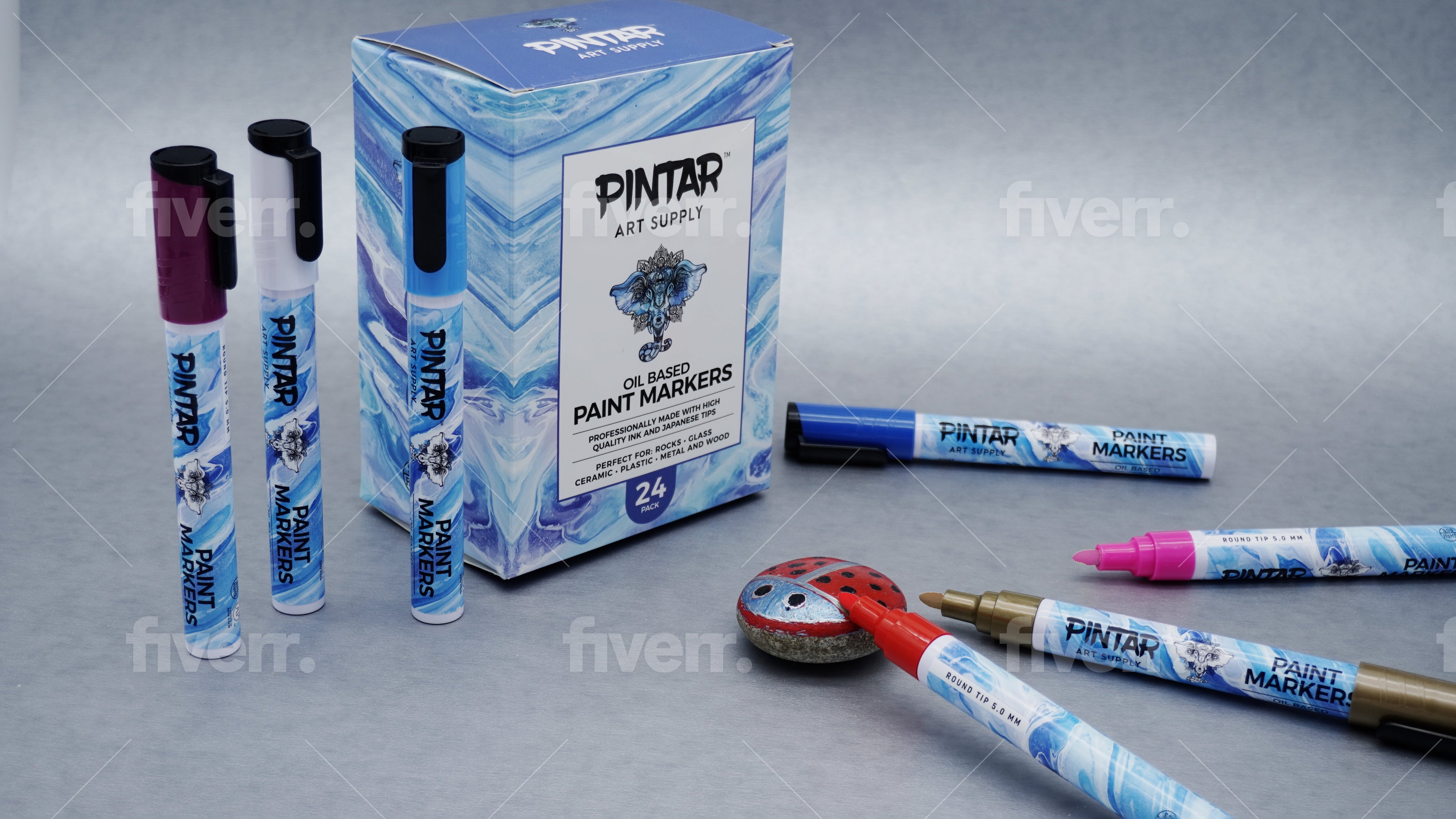 Pintar Art Premium Oil Paint Pens - (24-Pack) 20 Medium Tip(5mm) & 4 Fine Tip(1mm) Vibrant Colored Pens, DIY projects